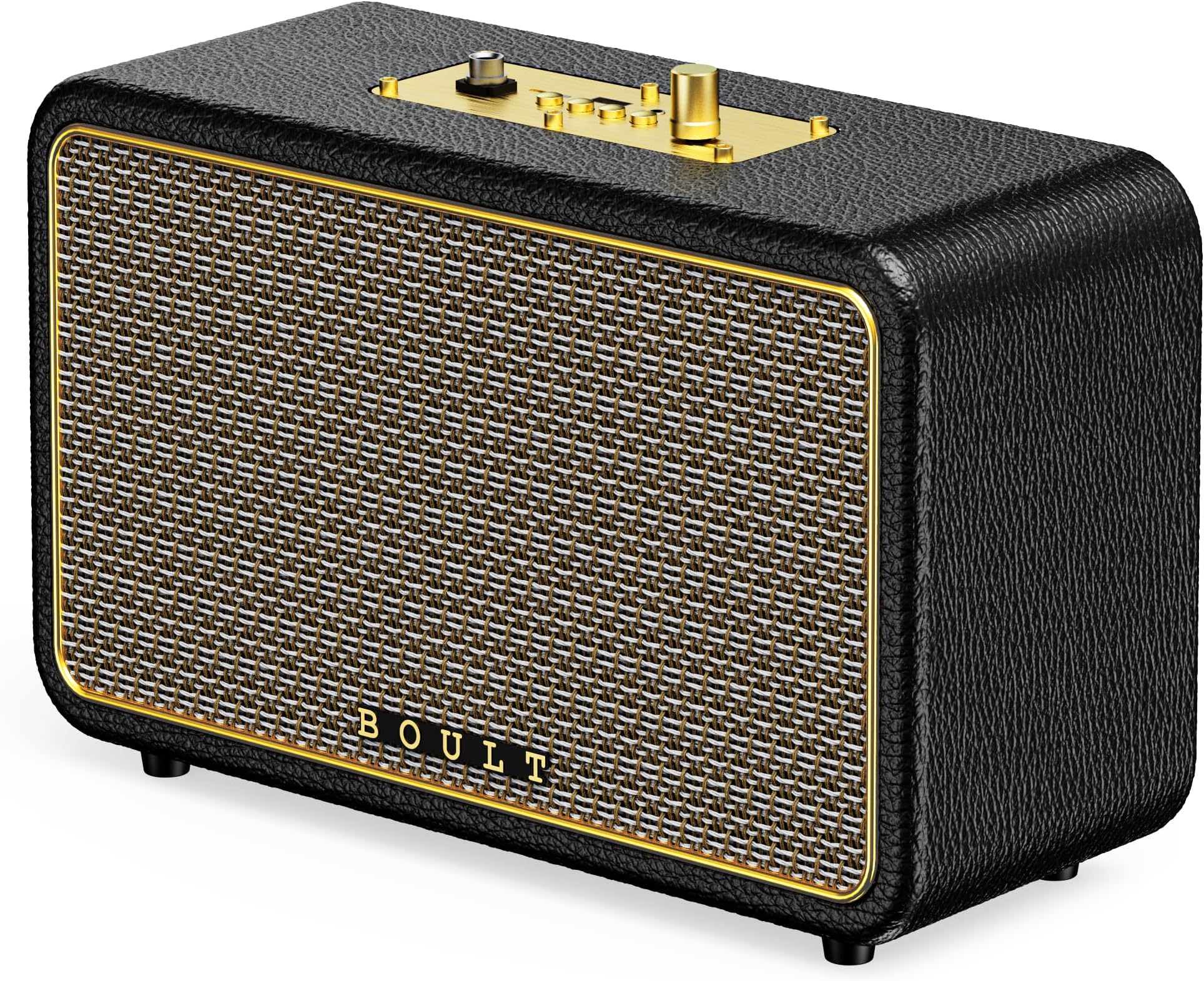 Boult Newly Launched Retroamp Z40 with 40W Bluetooth Speaker with Dual Dynamic Drivers, 14Hrs Playtime, Rugged Leather Body, Type-C Charging, Karaoke Mic Input, BTv 5.3 Portable Speaker (Royal Gold)
