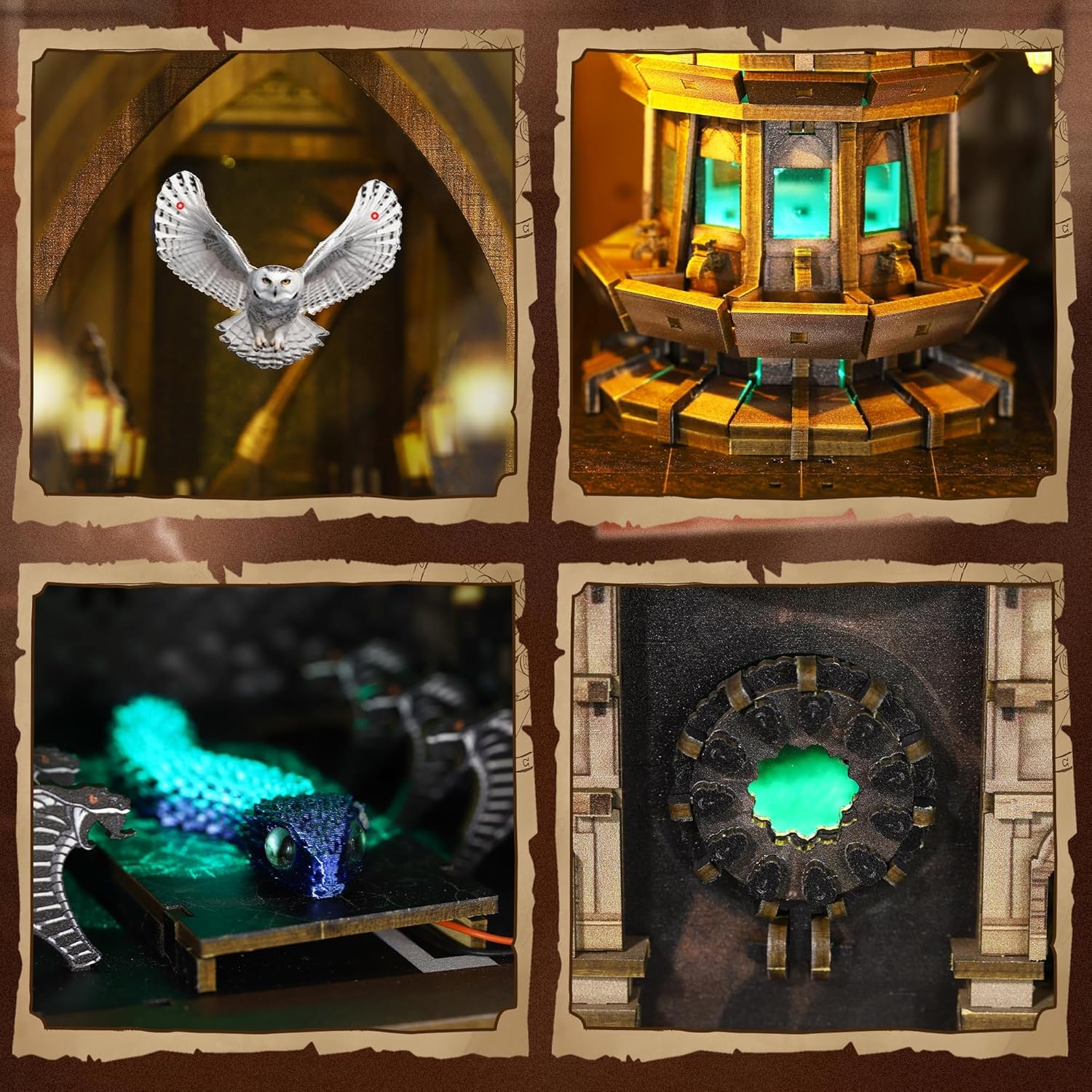 Book Nook Kit – 3D Wooden Puzzle with Interactive LED Lights, Magic Castle DIY Miniature Decor for Adults & Teens, Enchanting Storytelling Bookshelf Insert