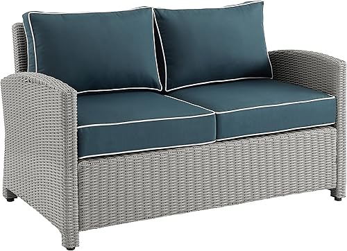 Miniatura 10 de Crosley Furniture KO70022WB-NV Bradenton Sofá biplaza de mimbre para exteriores, marrón con cojines azul marino café Con Cojines Marino,café con