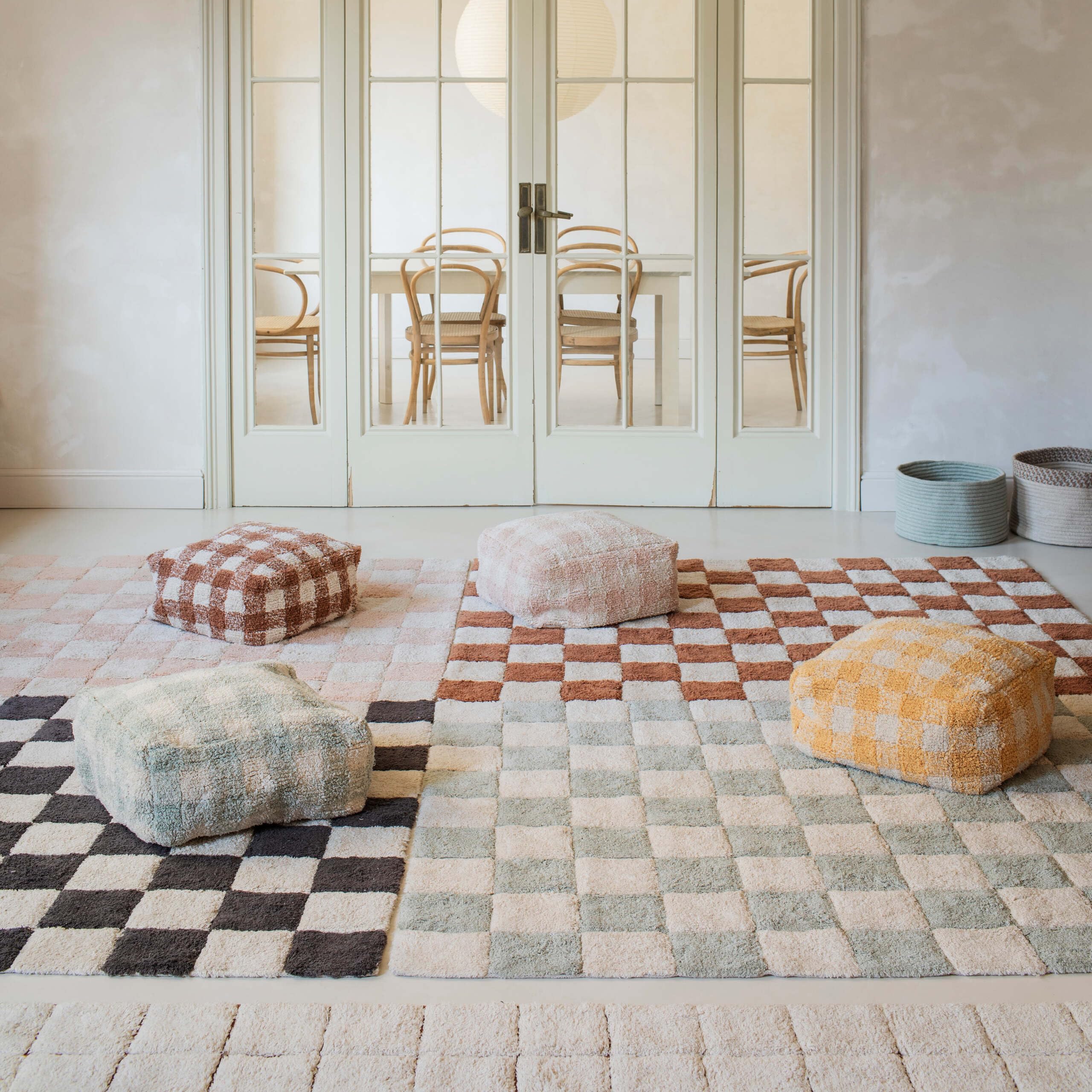 Amazon.com: Lorena Canals Pink and Beige Check Rug 120 x 160 cm