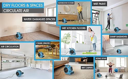 Miniatura 9 de Mini Air Mover Secadora de alfombras y ventilador Ventilador de piso de alta velocidad para espacios de rastreo, áticos, sótanos, baños 15 HP 800