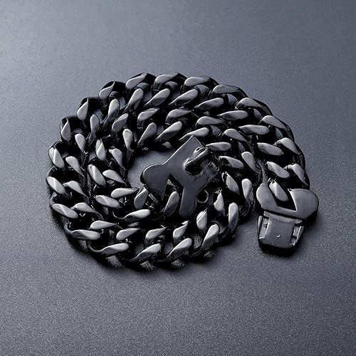 Miniatura 6 de Collar de oro, eslabones cubanos, para perro, con hebilla de seguridad, acero chapado en oro de 18quilates, collar para perros medianos y grandes