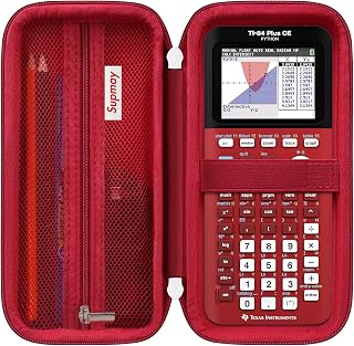 Calculator Case Compatible with Texas Instruments TI-84 Plus CE/TI-84 Plus/TI-83 Plus/TI-83 Plus CE Color Graphing Calculator, Storage Holder Case with Mesh Pocket for USB Cable, Red