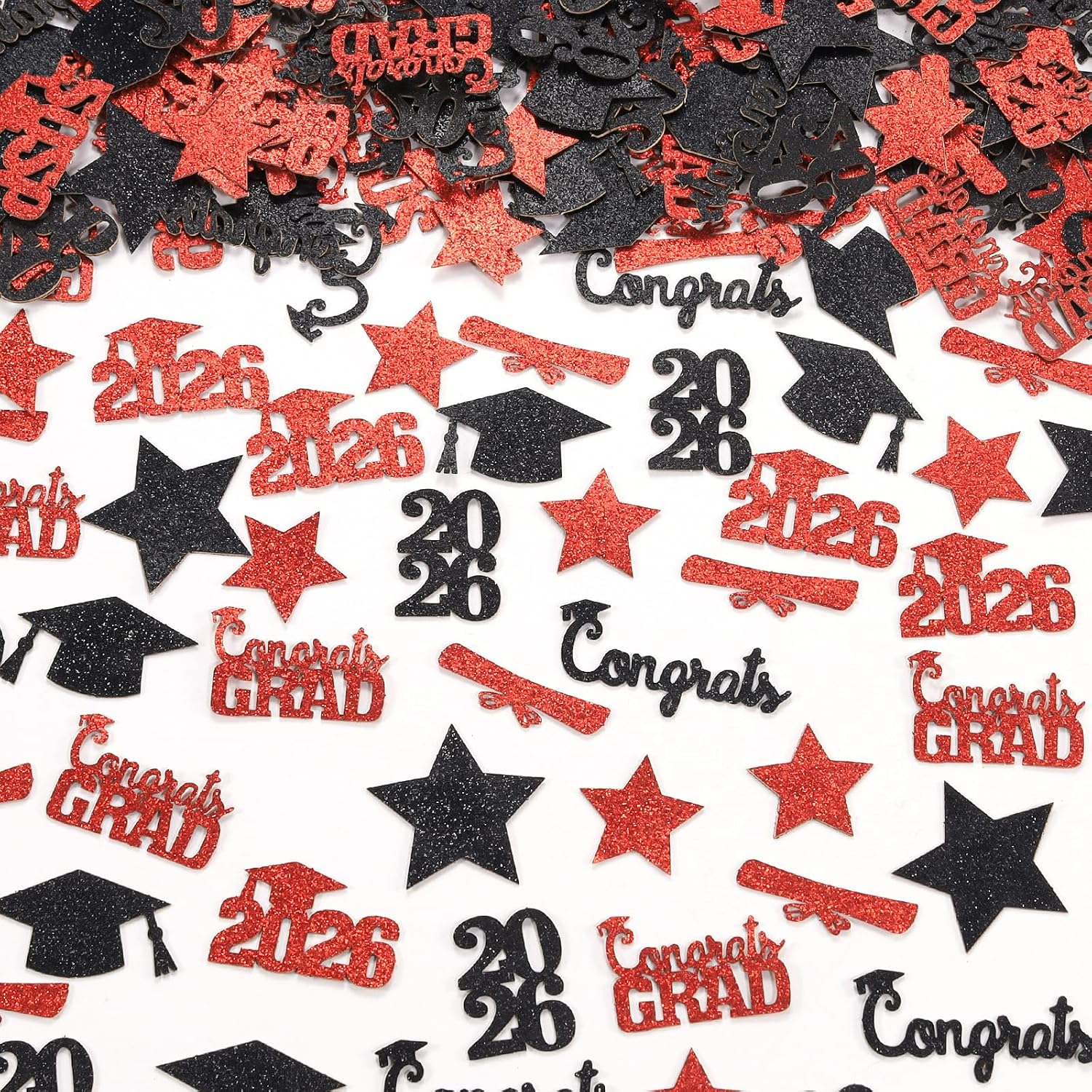 Congrats Grad Confetti 2026, 200 Pcs Black and Gold Glitter Class of 2026 Party Table Scatters Graduation Decorations for Graduation Party Supplies