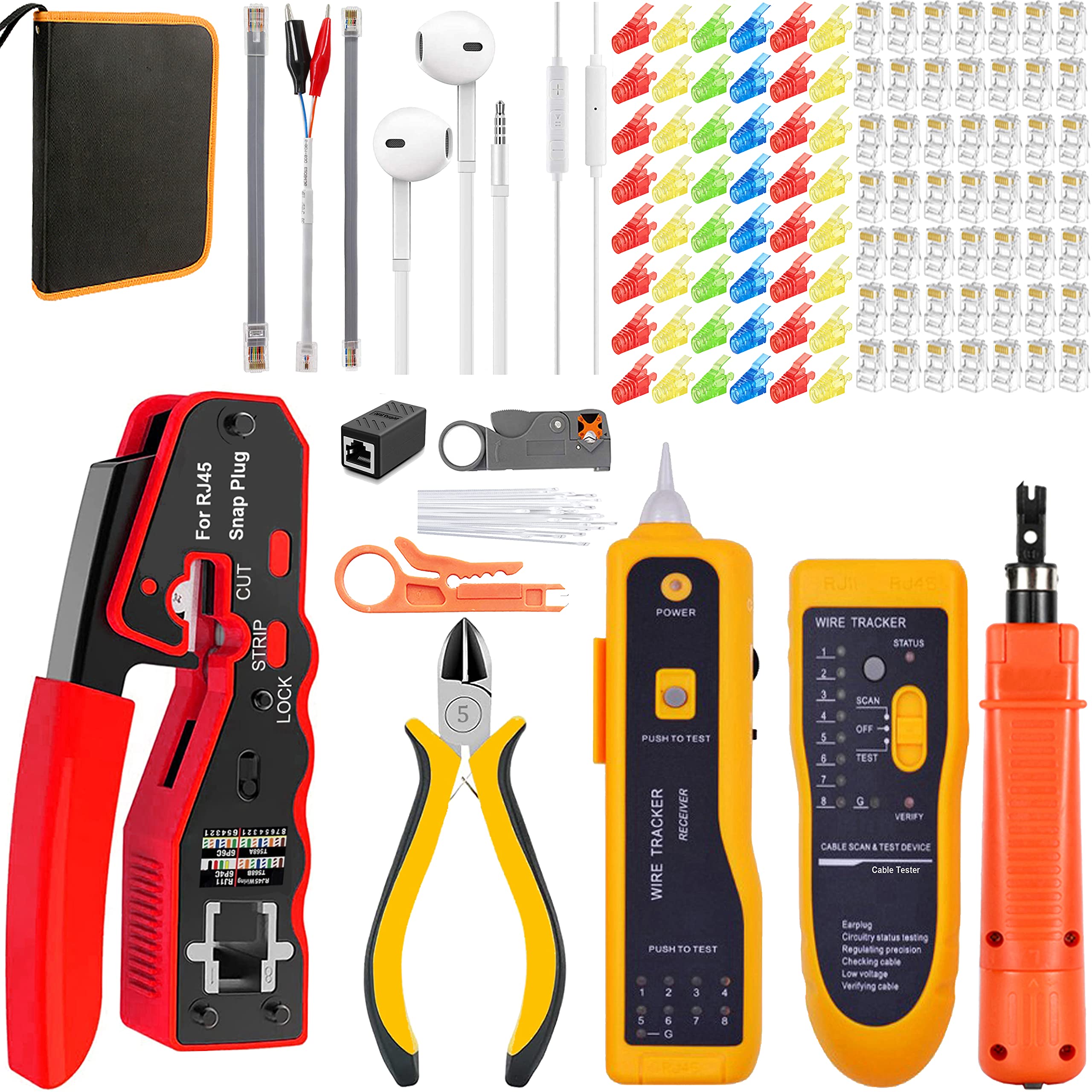 Mayline Crimpzange, CAT5, CAT6, RJ45, Netzwerk-Tester, Netzwerkkabel, Werkzeugset für Computerreparatur, RJ11, RJ12, professionelle Wartung von LAN-Kabeltester (rot)