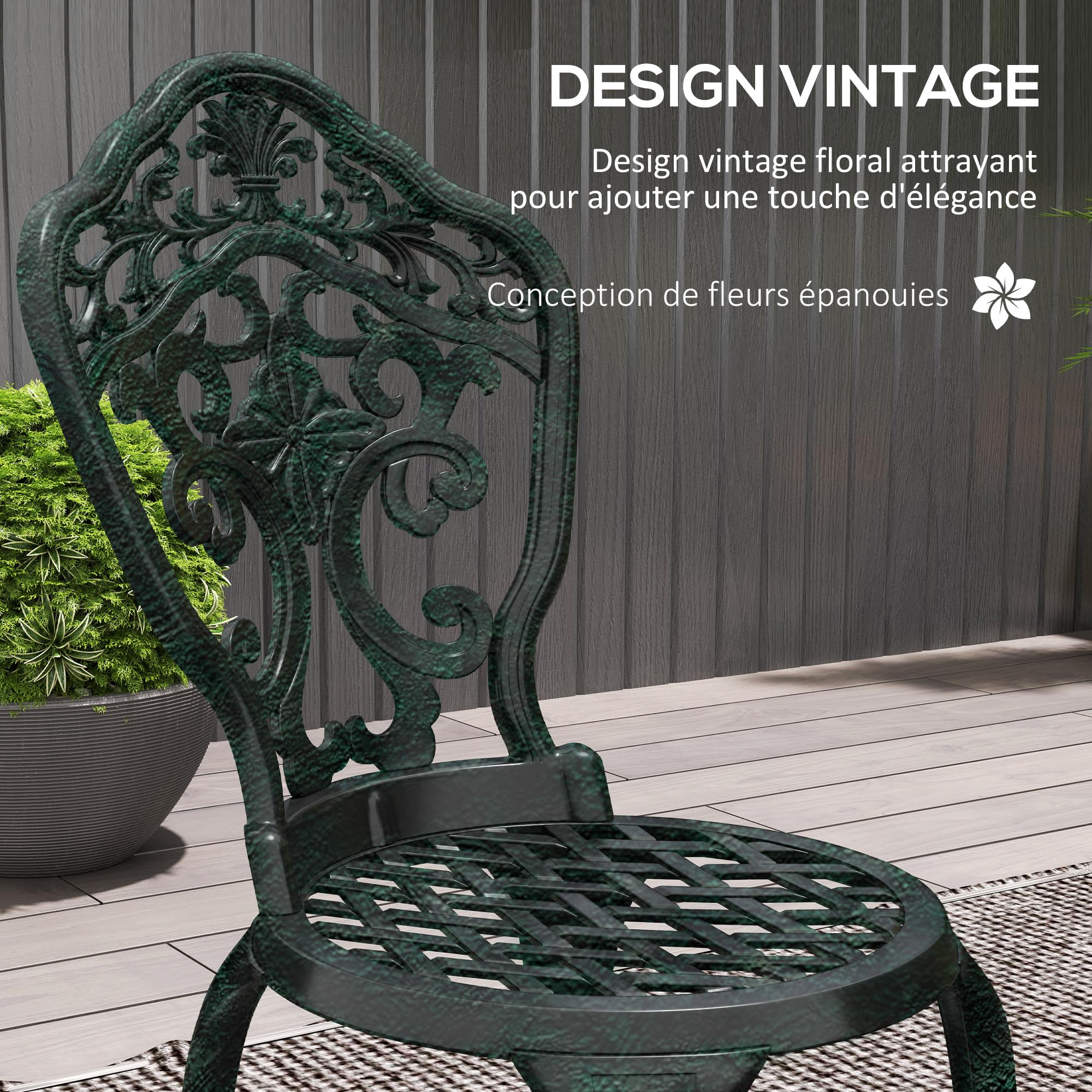 Outsunny Ensemble bistrot pour Jardin en Aluminium Salon de Jardin 3 pièces 2 chaises + 1 Table Ronde Imitation Fer forgé Vert