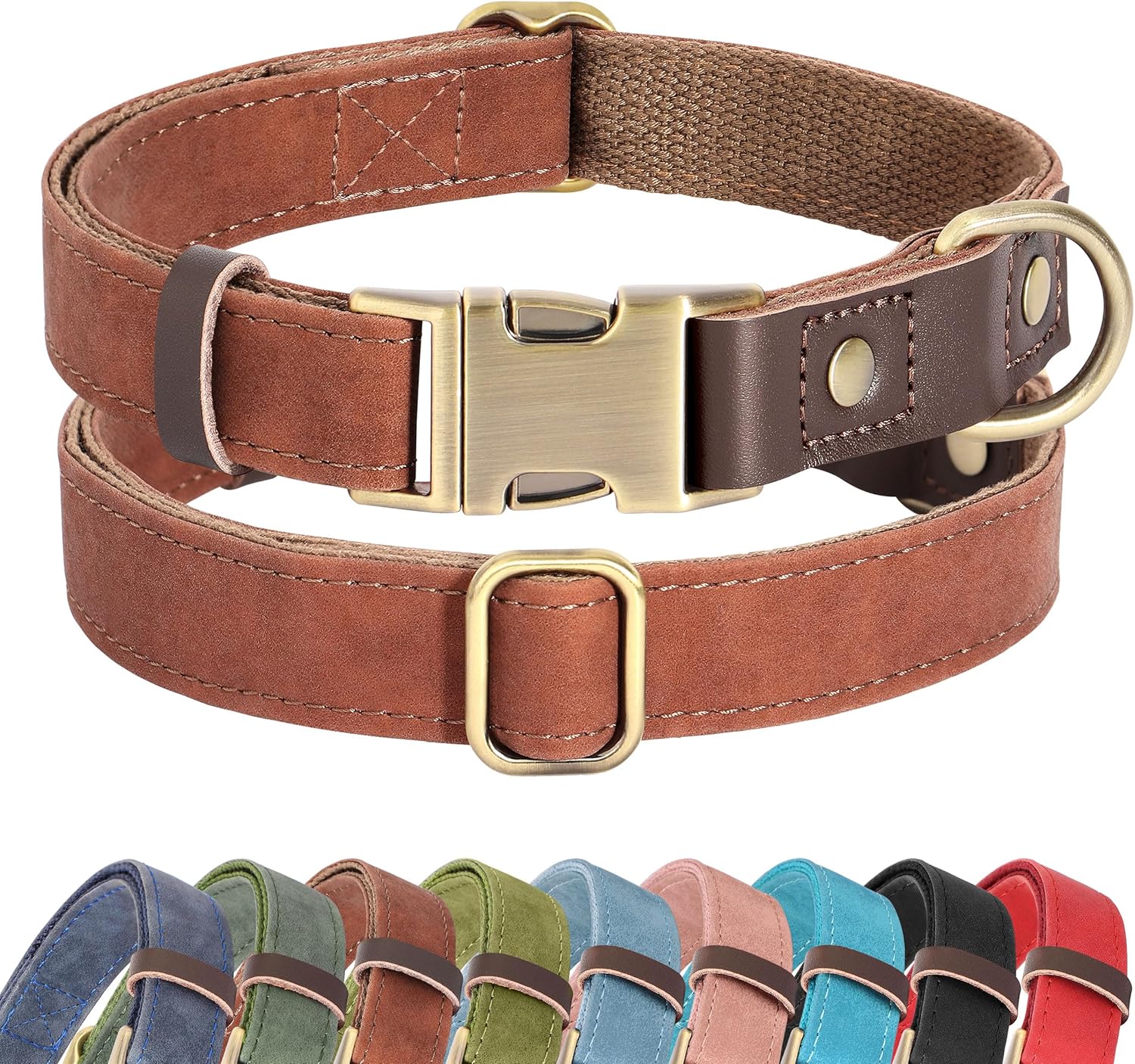 Didog Soft PU Leather Dog Collars for Small Dogs,Classic Adjustable Dog Collars with Quick Release Metal Buckle,Easy Clean and Comfortable with Nylon Lining,Reddish Brown,S Neck 11-15″