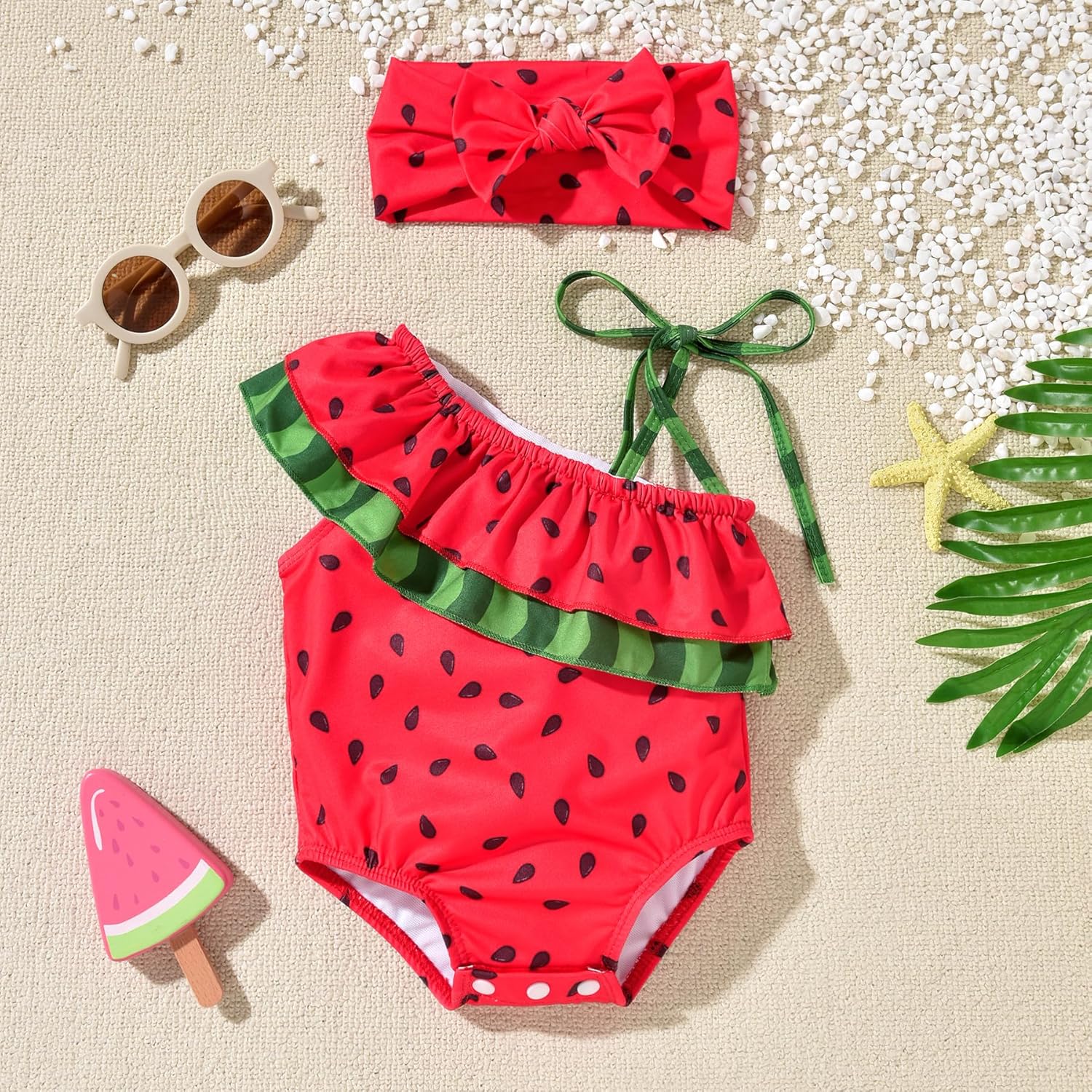 Toddler Baby Girls Ruffles Bikini One Piece Swimsuits Floral Off Shoulder Swimwear Beach Bathing Suit - Image 5