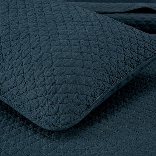 Miniatura 4 de Chezmoi Collection Avon - Juego de edredón de 3 piezas, color azul oscuro, tamaño Queen, suave lavado, 100% algodón, acolchado con puntada de