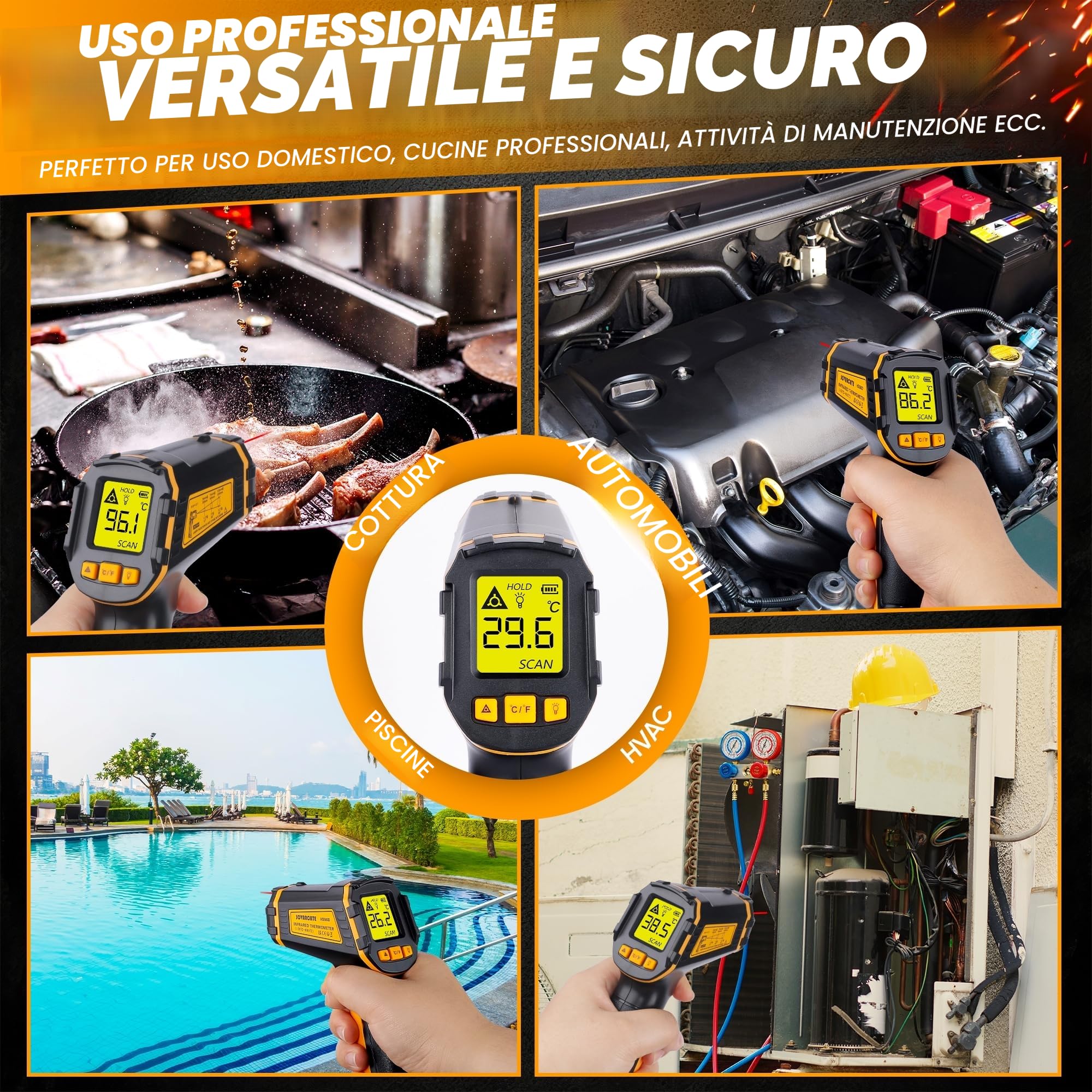 Termometro Infrarossi -50℃~600℃ Laser Digitale Senza Contatto per Cucina, Forno, Alimenti