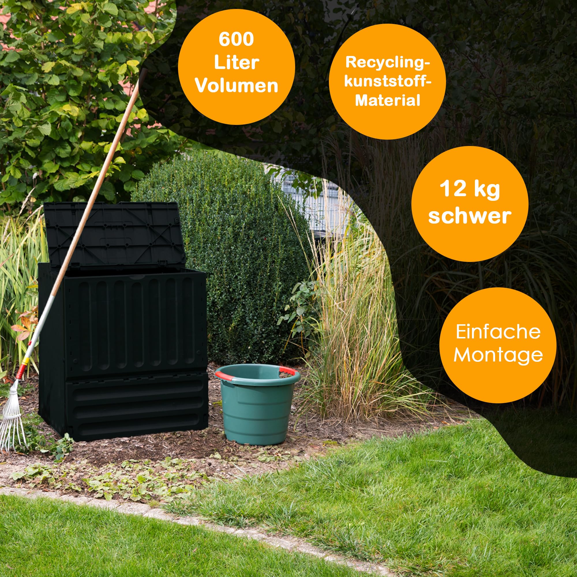 Eco-King Komposter für den Garten, 400 L, Schnellkomposter Kunststoff anthrazit, Composter Garten, Kompostierer Garten, Kompostierung & Gartenabfall