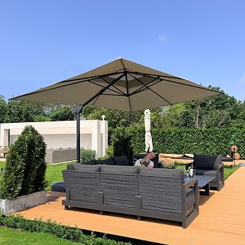 PURPLE LEAF 10 x 13 Cantilever Patio Umbrella Outdoor Umbrella with 330lbs Base Large Rectangular Windproof Offset Umbrella for Pool Deck Garden, Pebble Grey