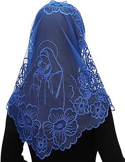 Chapel Veils Catholic Mass Mantilla - Virgin and Child Embroidery Lace Triangle Head Coverings Floral Church Veil