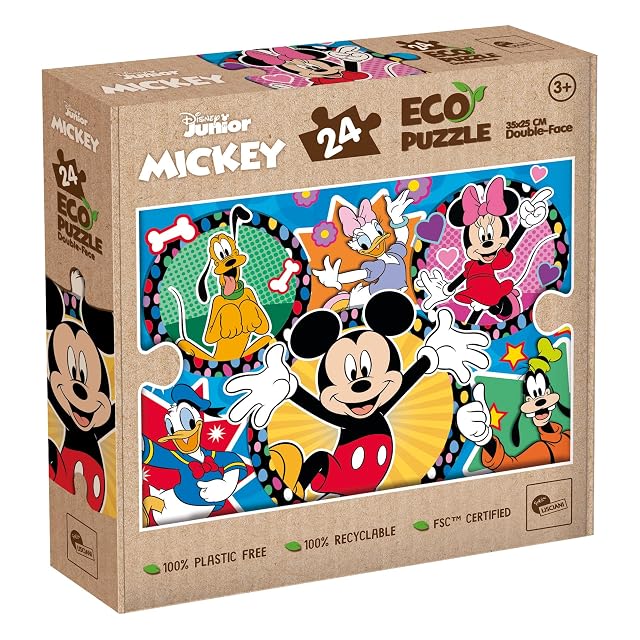 Lisciani - Puzzle DISNEY MICKEY - Puzzle de 24 Piezas de Doble Cara para Niños a Partir de 3 Años - Dorso para Colorear - 25x35 cm - Actividad Creativa - 100% Reciclable - Regalo de Cumpleaños