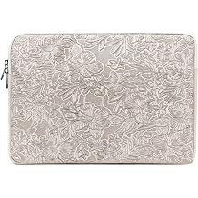 Embossing Floral Pattern PU Leather Laptop Sleeve Case with Pocket for MacBook Pro 16 inch and 16 inch-16.2 inch HP, Lenovo, Dell, ASUS, Acer Notebook Computer Ivory White
