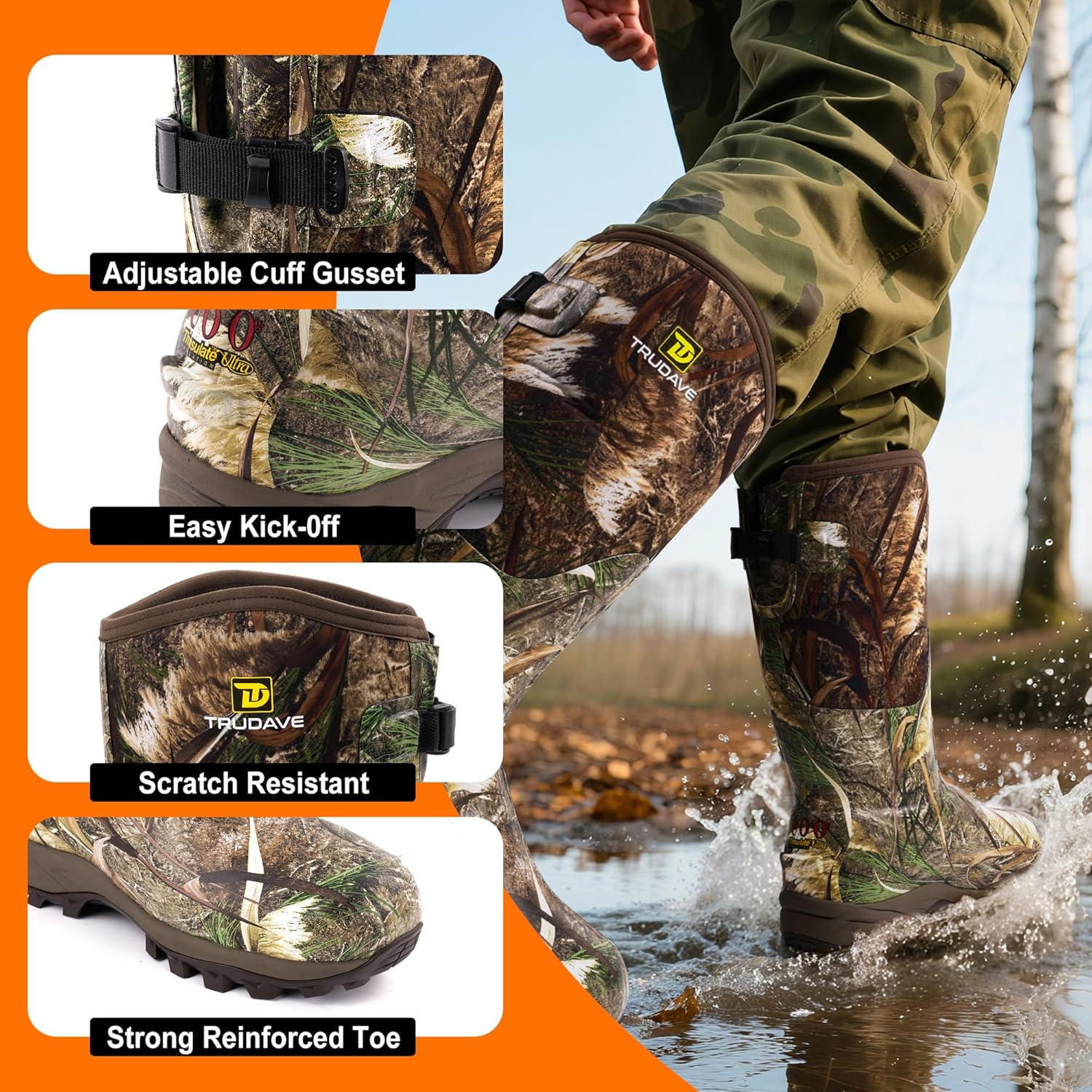 Trudave 6mm Hunting Boots for Men,Waterproof Insulated Rubber Boots,Provide Warmth and protection for Outdoor Hunting(800g Insulated) - Image 6