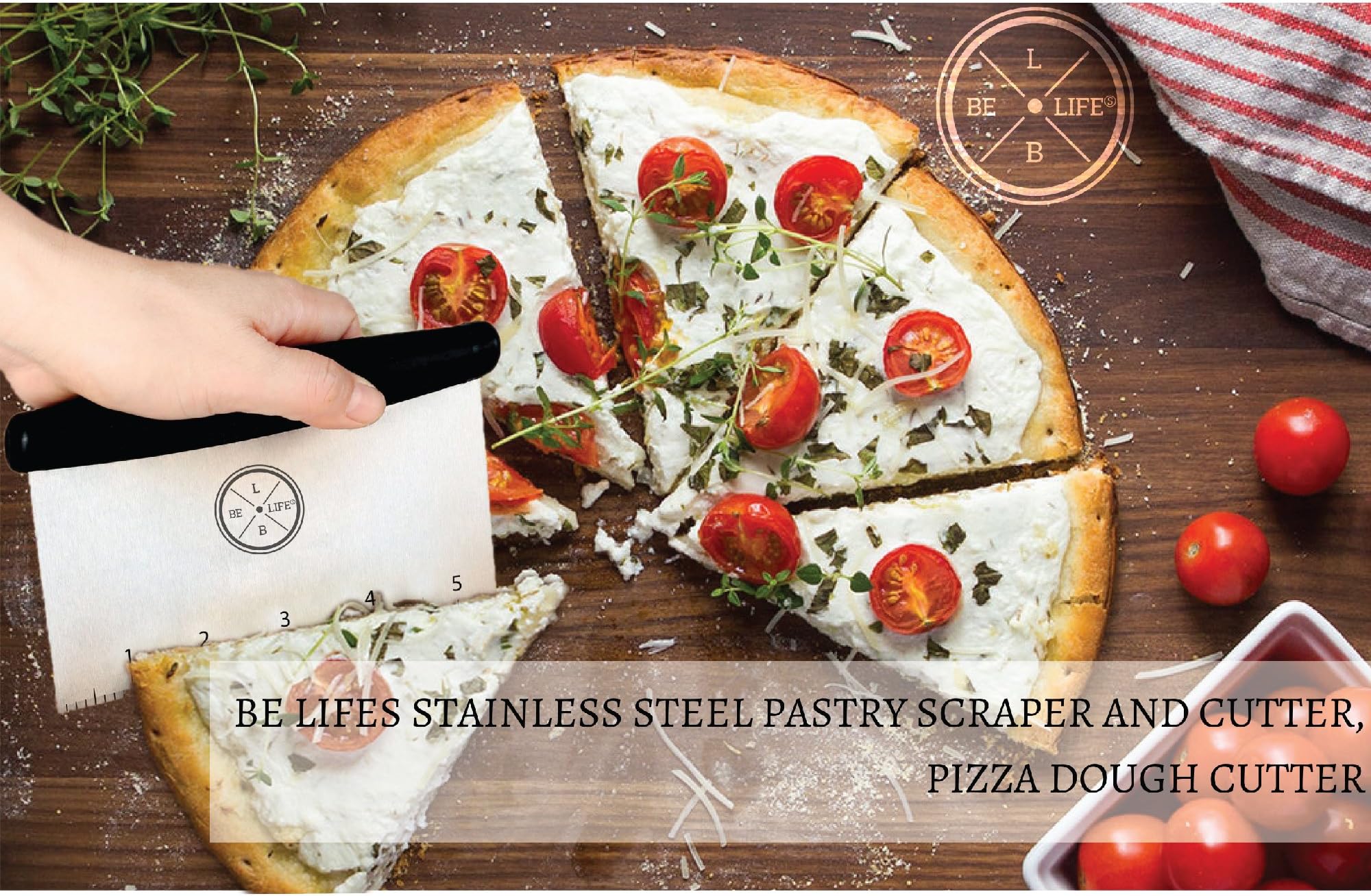 Be Lifes Pastry Cutter Stainless Steel – Multi-Purpose Pizza Dough Cutter – Bench Knife – Vegetables/ Nut Chopper – Pastry Scraper and Cutter