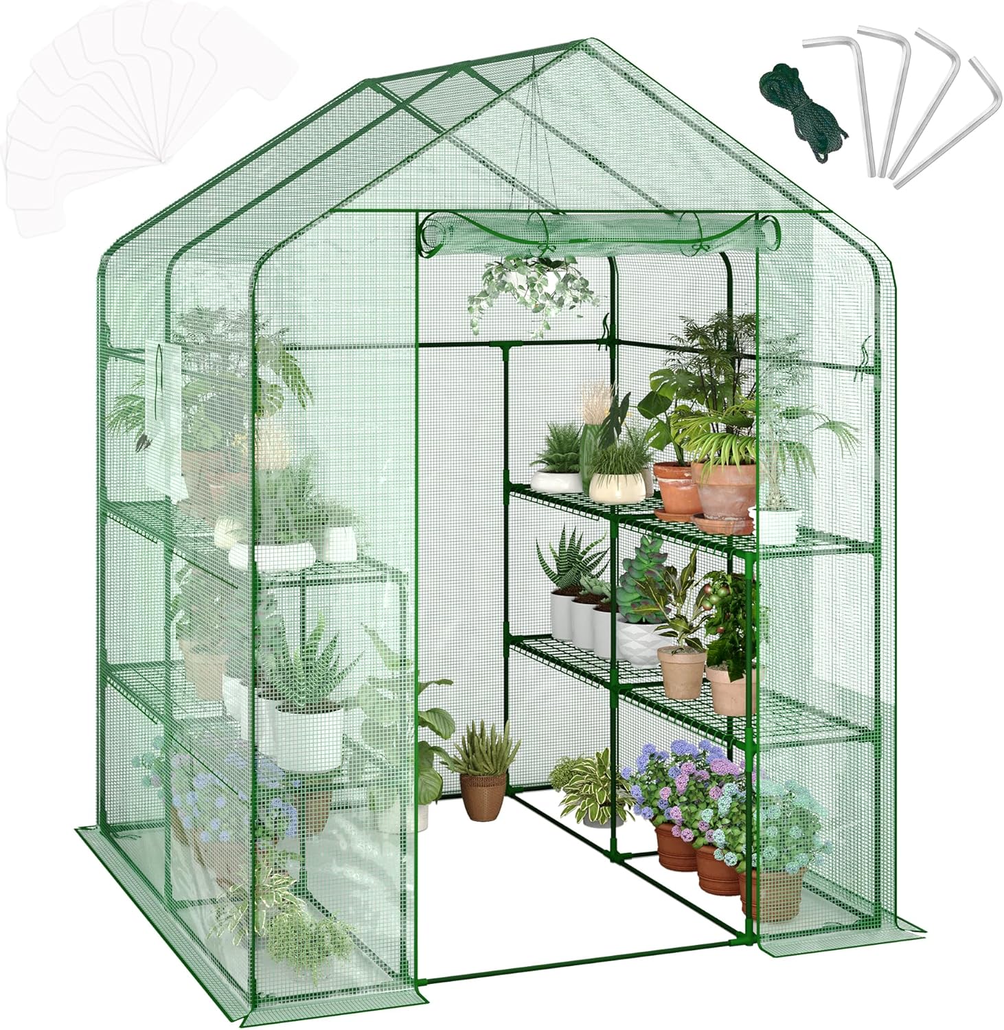 Greenhouse, 57 x 57 x 76'' Greenhouses for Outdoors, Durable Green House Kit with Window, Thicken PE Cover, 3 Tiers 12 Shelves, Portalbe Walk in Green Houses for Indoor Backyard Outside