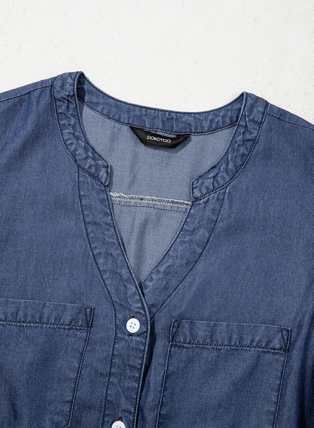 Dokotoo Womens Summer 2026 V Neck Sleeveless Button Down Lightweight Casual Jean Dress Drawstring Short Dress - Image 6