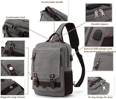 Leaper Canvas Messenger Bag Anti-Theft Geometric Sling Bag with USB Floral Backpack Bundle