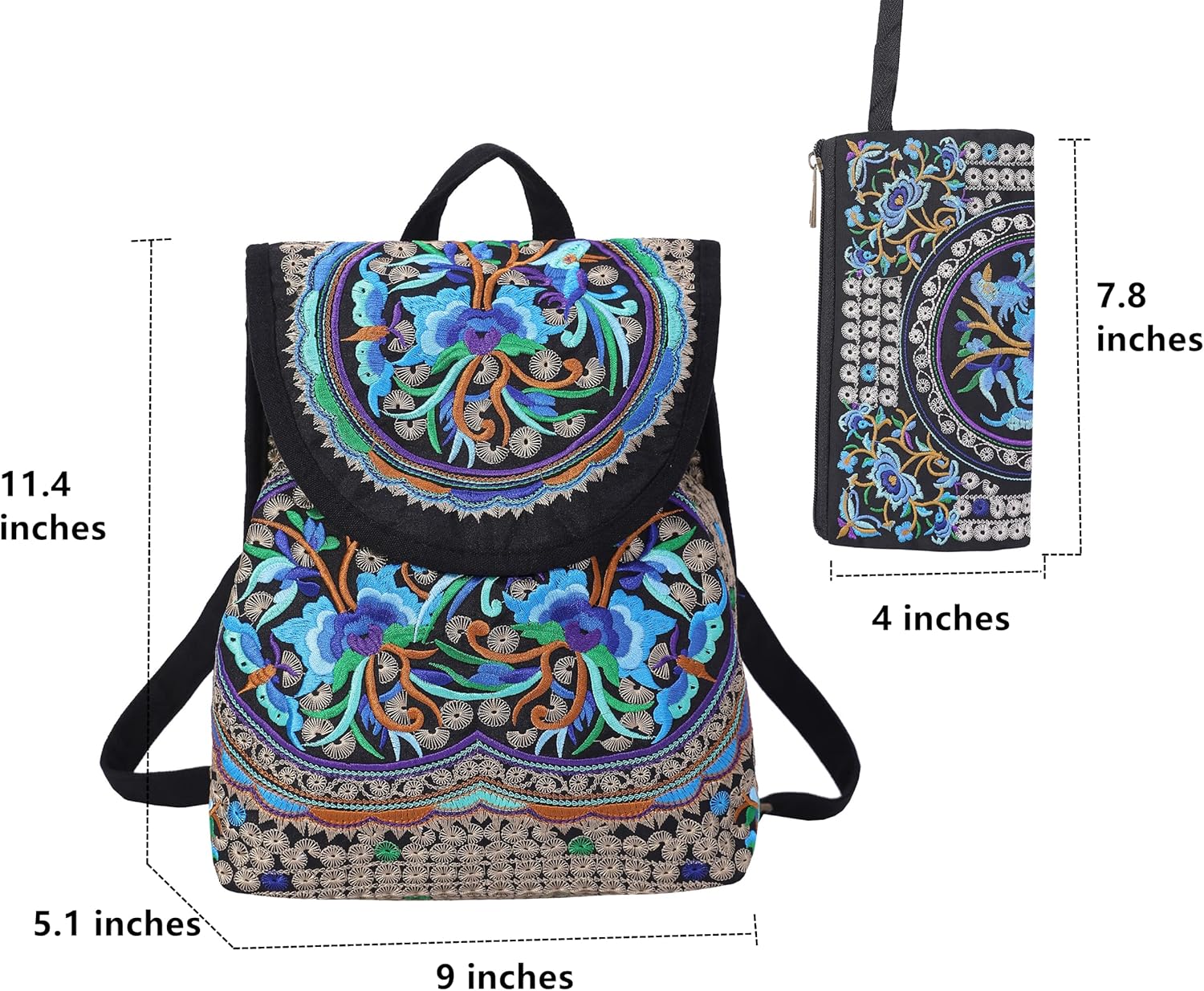 Vintage Embroidered Women Backpacks Boho Backpack Purse Ethnic Travel Shoulder Bag for Women