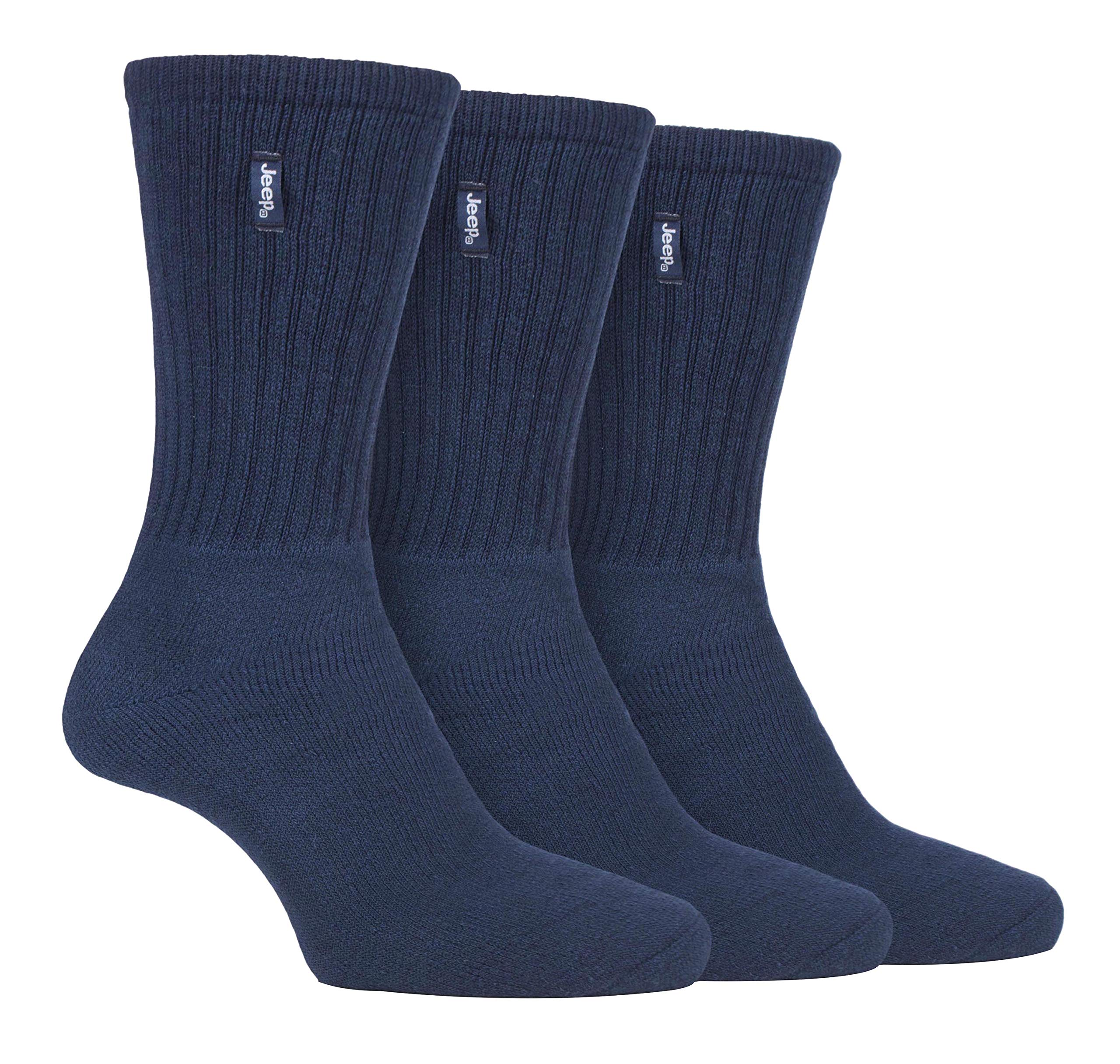 Jeep Men's Navy/Sky - 3 Pairs Vintage Cotton Cushioned Socks For Hiking Boots With Ribbed Leg (6-11, )