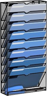 DALTACK Wall File Holder 10 Tier Hanging Wall File Organizer, for Papers Mails Folders Clipboard Magazine Organization, for Office Home, Mesh Metal, Black