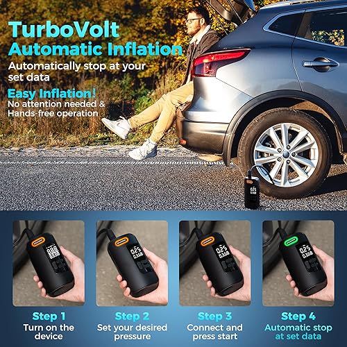 Miniatura 2 de Compresor de aire portátil para inflador de neumáticos, bomba de aire inalámbrica recargable 2 veces más rápida, inflador de neumáticos portátil con