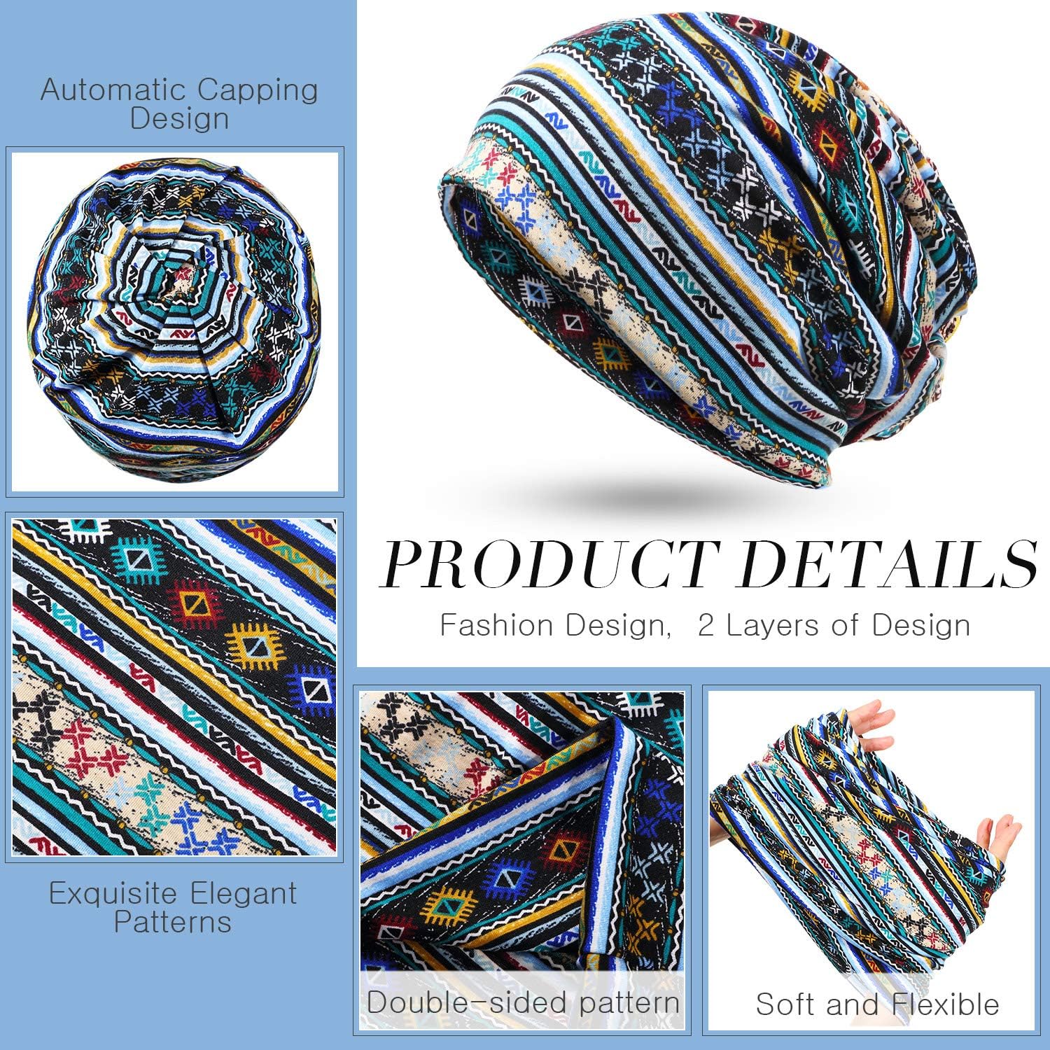 SATINIOR 5 Pieces Women's Slouchy Beanie Chemo Hat Stretch Cancer Head Wraps Sleep Head Scarf for Cancer Patient - Image 4