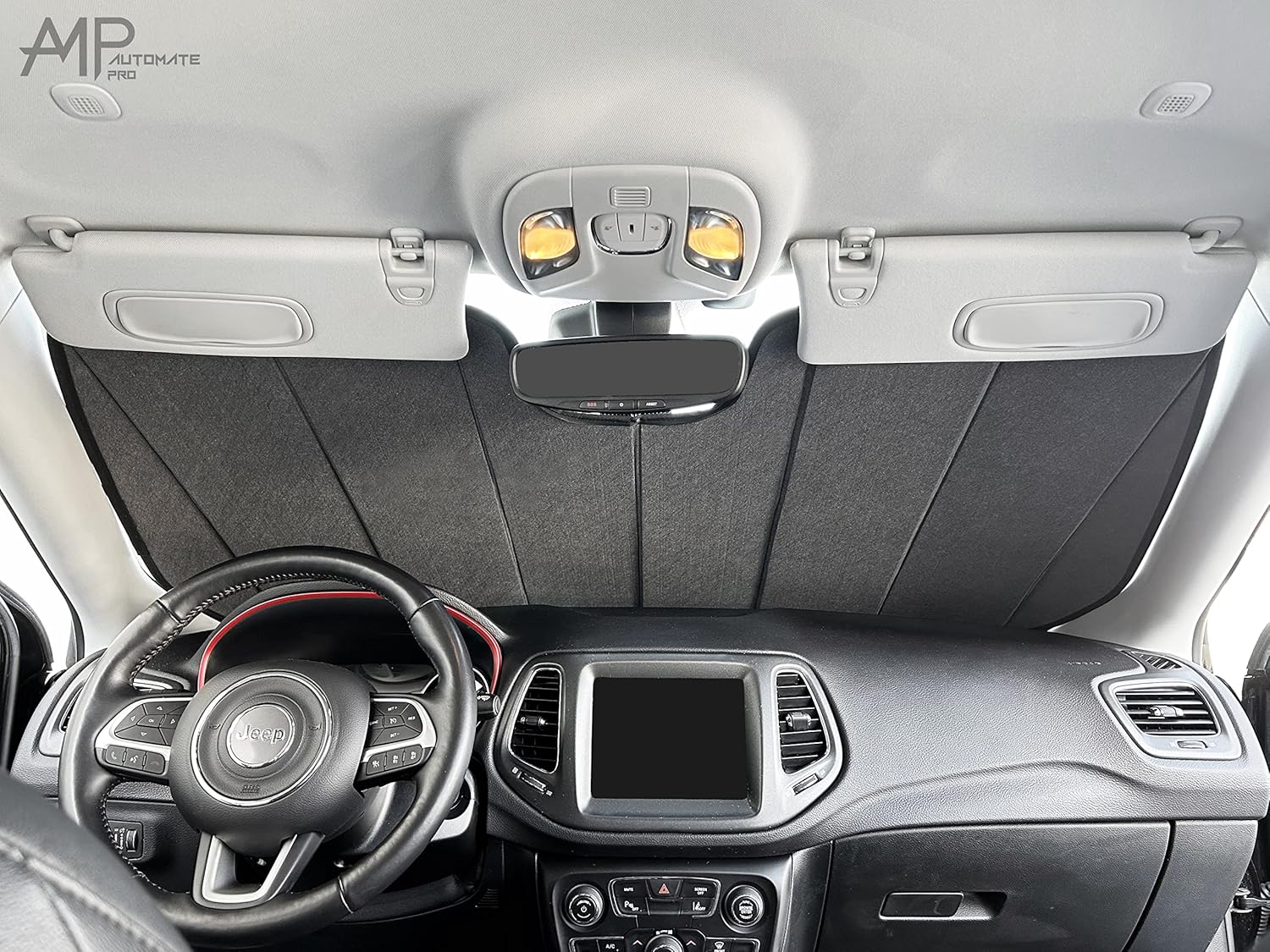 Custom Fit Windshield Foldable Sunshade for 2017 2018 2019 2020 2021 2022 2023 2024 2025 2026 Jeep Compass SUV, Compact Block UV Rays Visor Protector Folding Dual-Purpose (Made in USA)