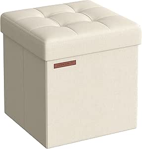 Pouf Contenitore SONGMICS | 38x38x38 Cm | Pieghevole | Bianco Crema | Per Camera E Soggiorno - Foto 5