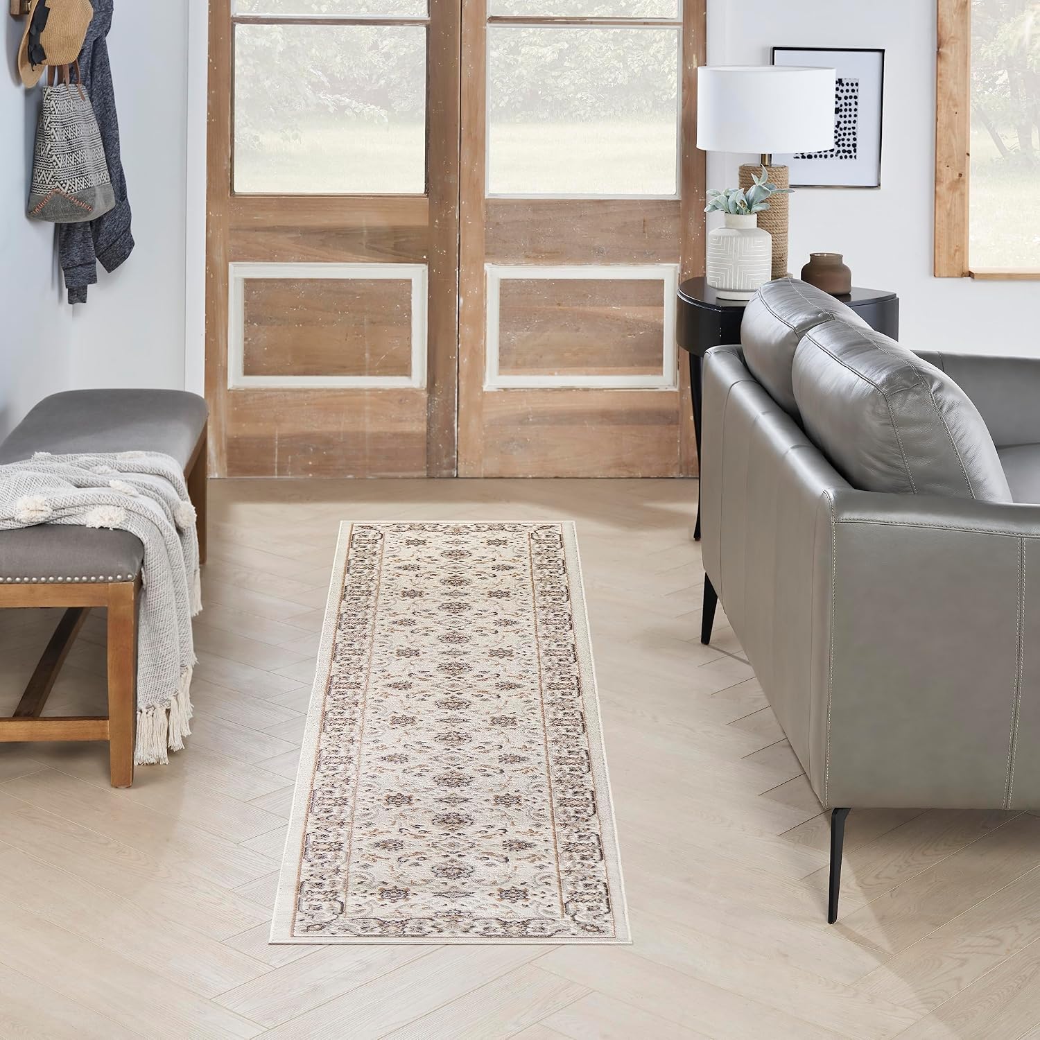 Nourison Home Serenity Home Ivory Mocha 2'2" x 6' Area Rug - Easy Clean, Non Shedding, Bed Room, Living Room, Dining Room, Kitchen (6' Runner)