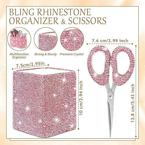 Miniatura 2 de Qilery Juego de 8 accesorios de escritorio brillantes con 1 soporte para bolígrafo de cristal brillante, 6 bolígrafos de diamantes de imitación de