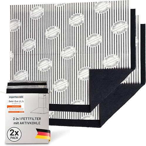 FilterBase Activated Carbon Filter Cooker Hood | Pack of 2 | Flat Grease Filter + Carbon Filter for Cooker Hood | Activated Carbon Filter Mat Can Be Cut to Size 57 x 47 cm