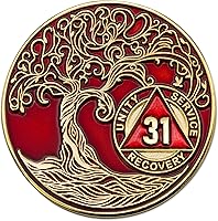 Vista 9 de Medallón AA de 5 años – Árbol de la Vida trenzado chapado en oro AA Chip de recuperación – morado