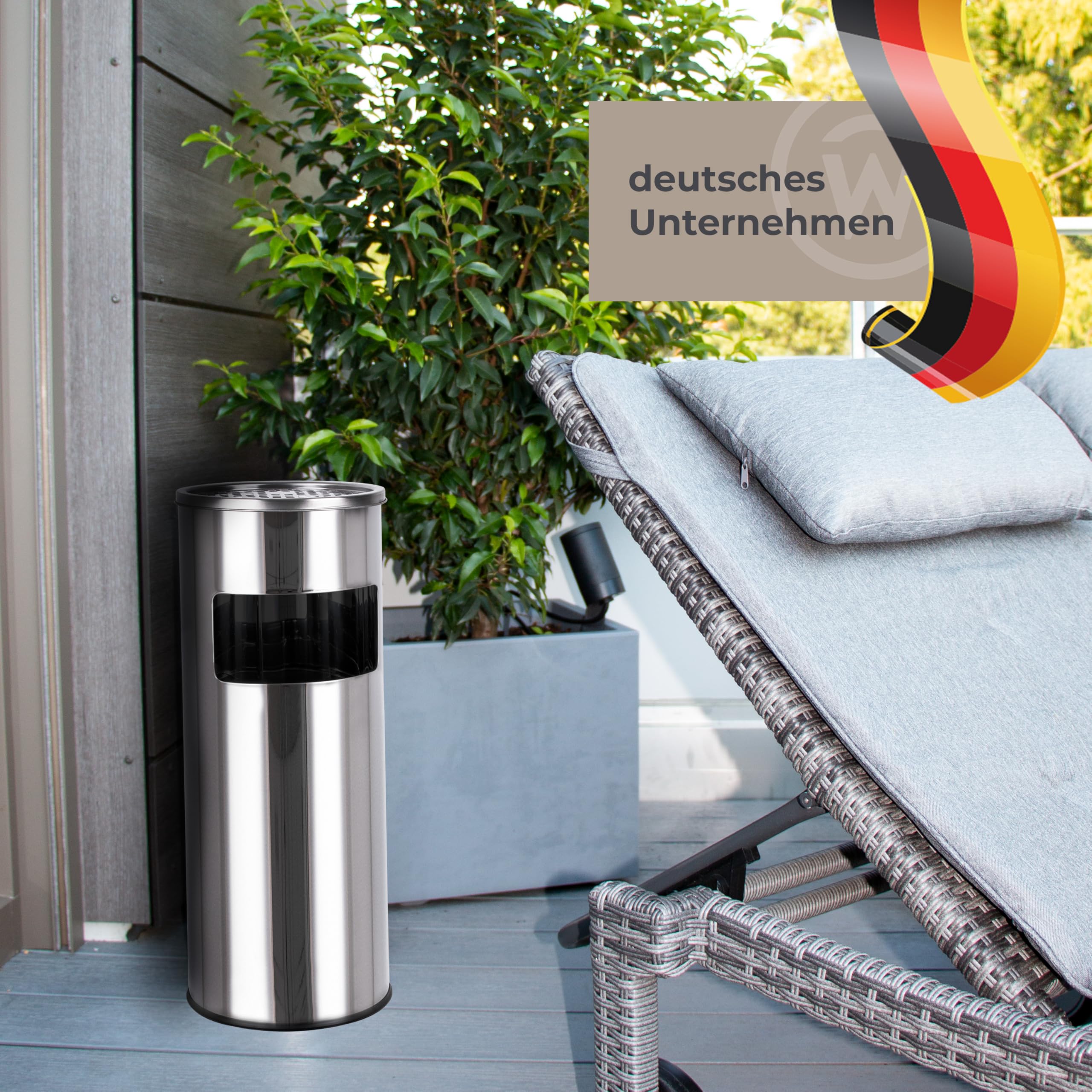 WONEA - 30L Standaschenbecher für draußen Edelstahl Silber Metall 61cm groß Outdoor Aschenbecher mit Mülleimer mit Inneneimer Abfalleimer für draußen, Aschenbecher mit Sand befüllbar