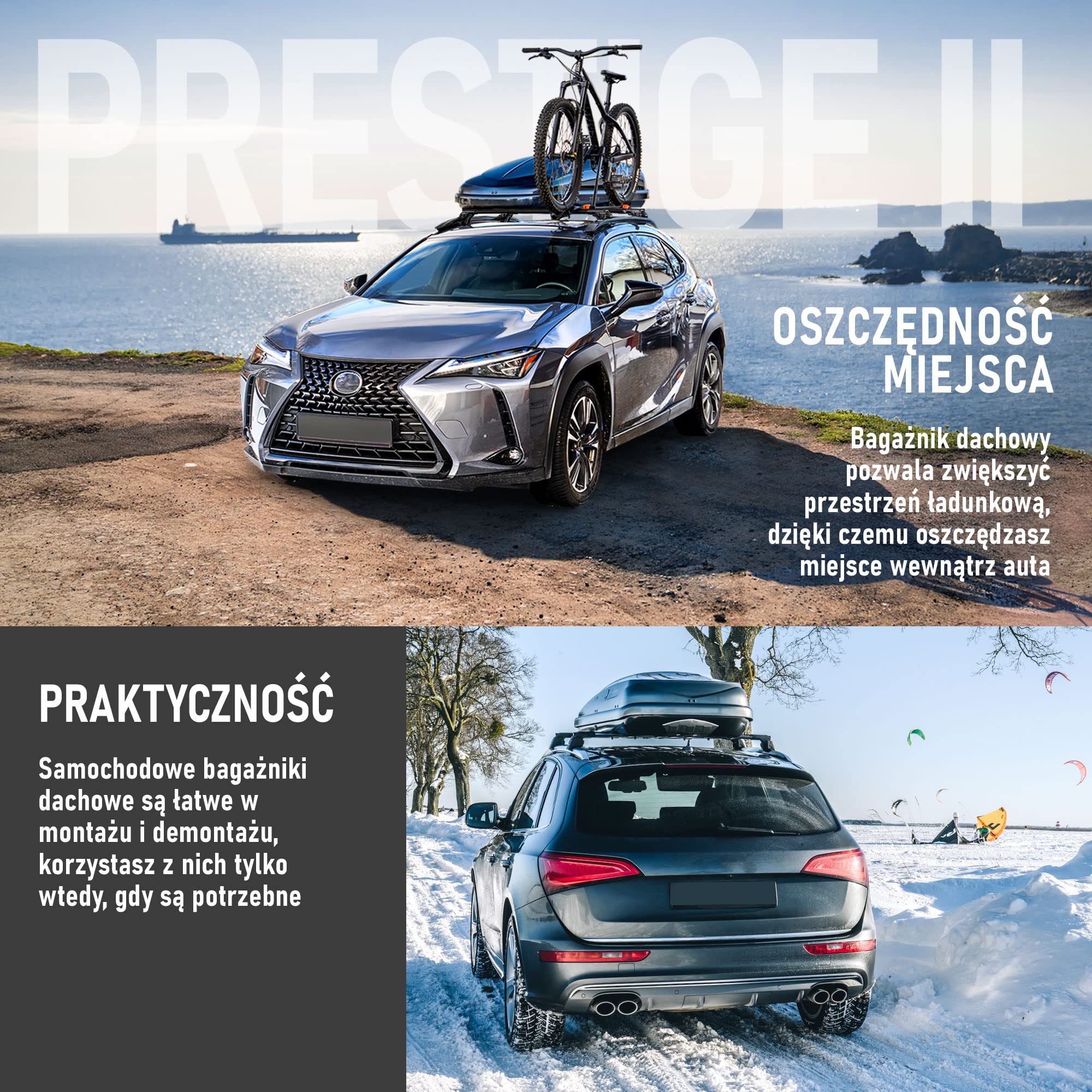 AGURI Prestige II | Kompatybilny z Mazda 6 Kombi 2013+ | Bagażnik Dachowy, Belki Dachowe | Służy do Montażu Boksu Dachowego, Uchwytu Rowerowego, Drabiny | Konstrukcja z Aluminium | TÜV