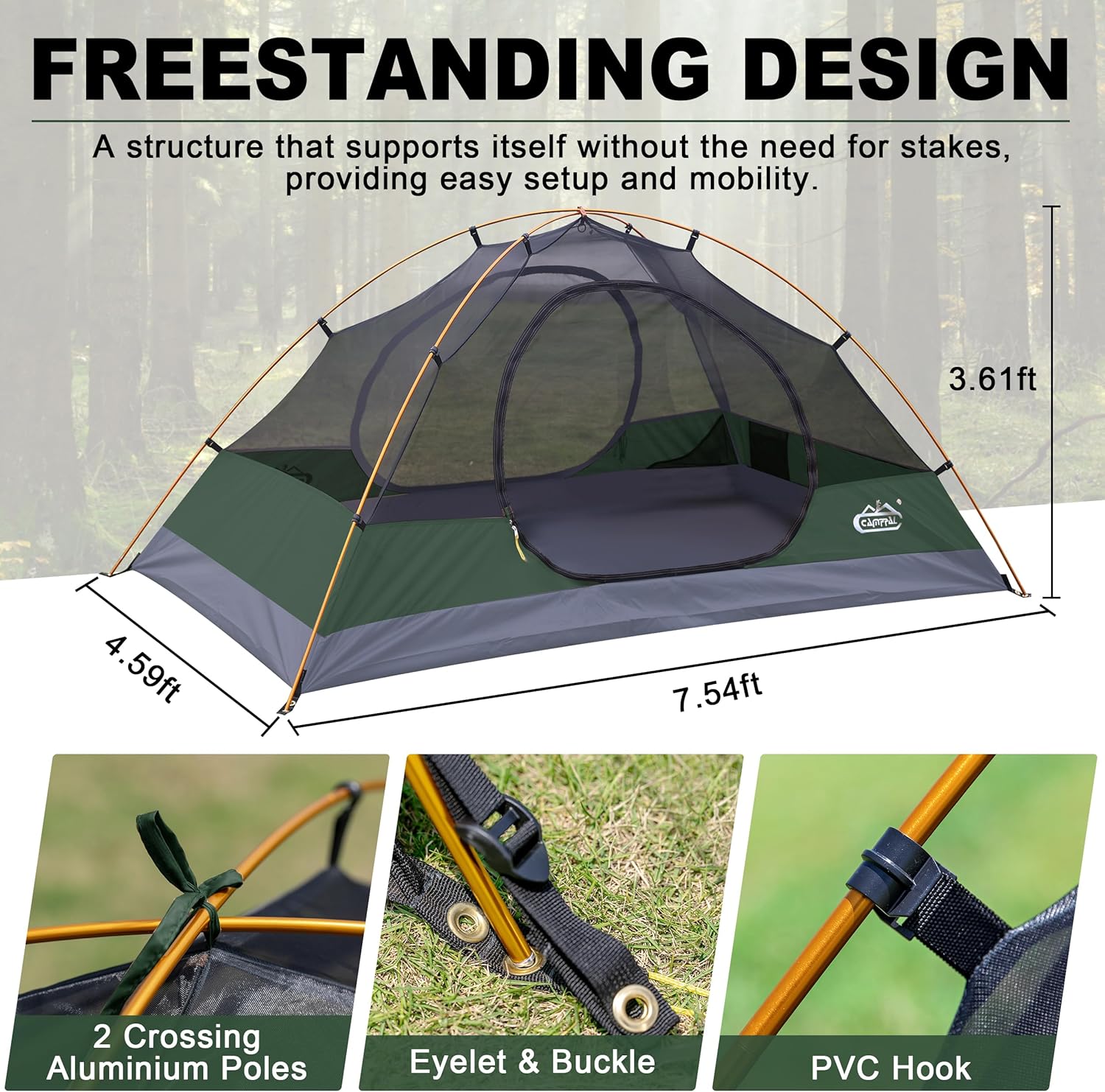 2 Person Backpacking Tent, Waterproof Windproof Two Person Tent, Lightweight Easy Setup 2 Man Tent for Camping Hiking Cycling
