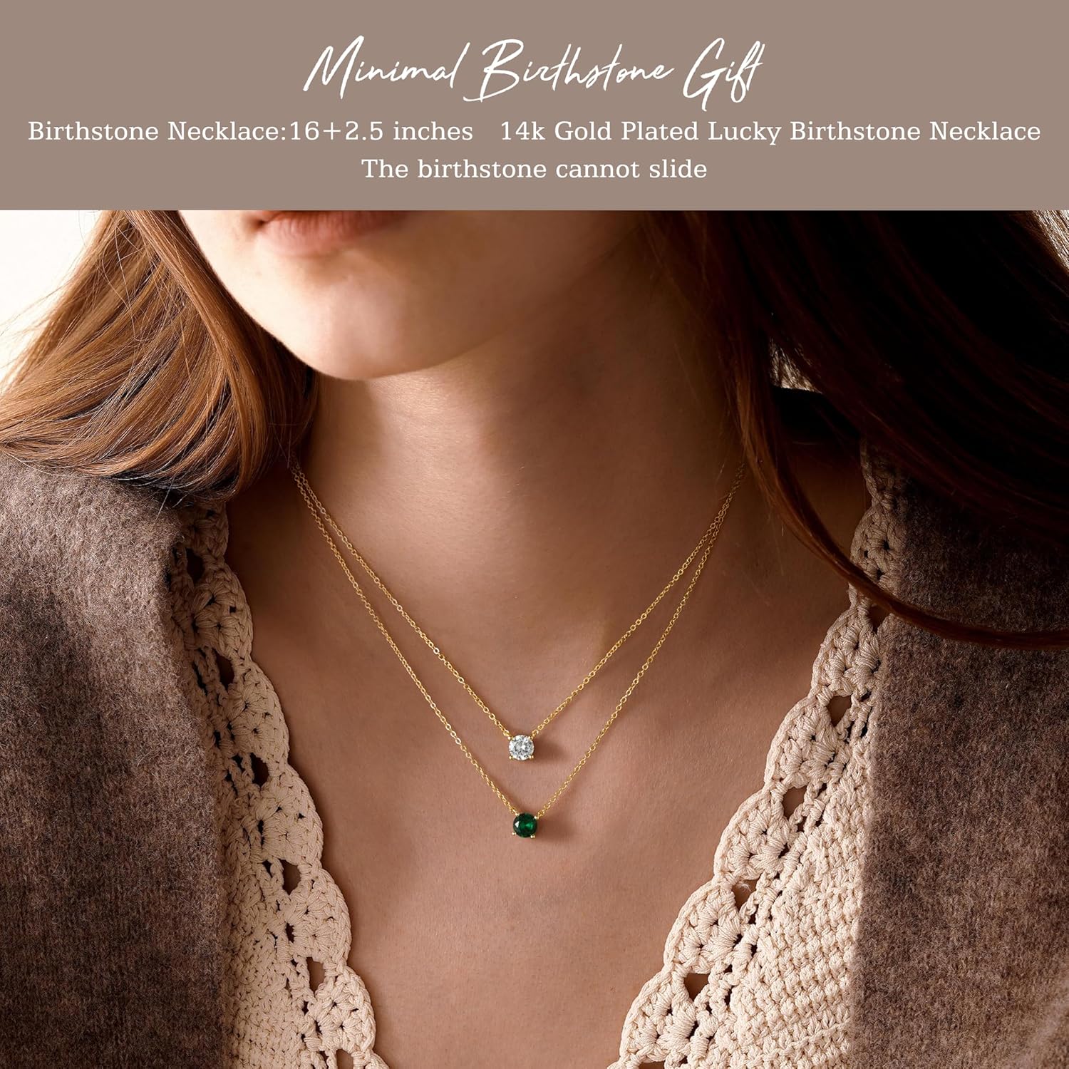 Turandoss Valentines Day Gifts for Her, Dainty 14K Gold Plated Birthstone Personalized 12 Months Created Emerald Round Birthstone Pendant Necklace Birthday Valentines Jewelry Gifts for Women Girls - Image 4