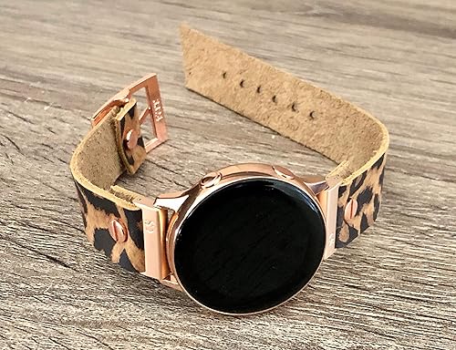 Miniatura 6 de Leopard Print Genuine Leather Band for Samsung Galaxy Watch 42mm Adjustable Size Strap Bracelet Smartwatch Rose Gold Metal Jewelry Wristband