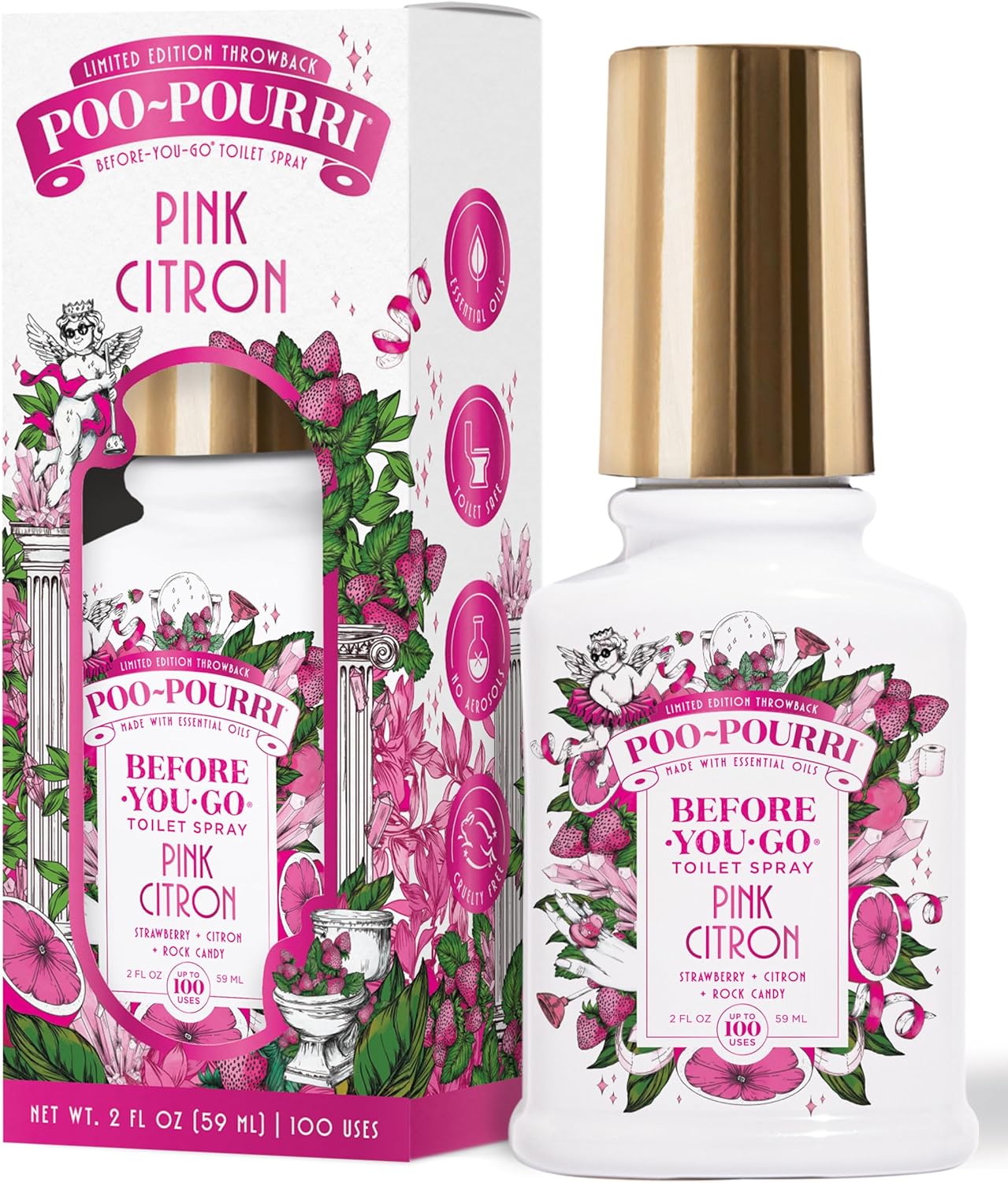 Poo-Pourri Pink Citron Toilet Spray 2oz - Traps Odors Before You Go, Essential Oils, Up to 100 Uses, TSA Approved Odor Eliminator