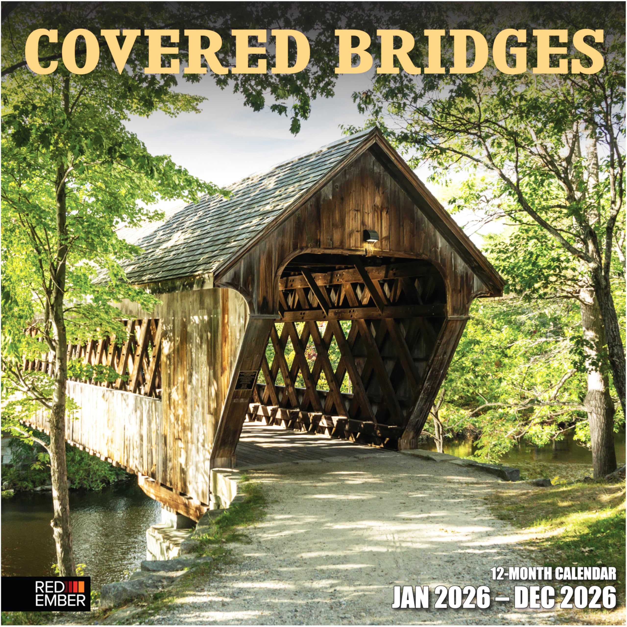 RED EMBER Covered Bridges 2026 Wall Calendar 12 Month | 12" x 24" Open | Thick &amp; Sturdy Paper | Giftable | Travel Calendar 2026