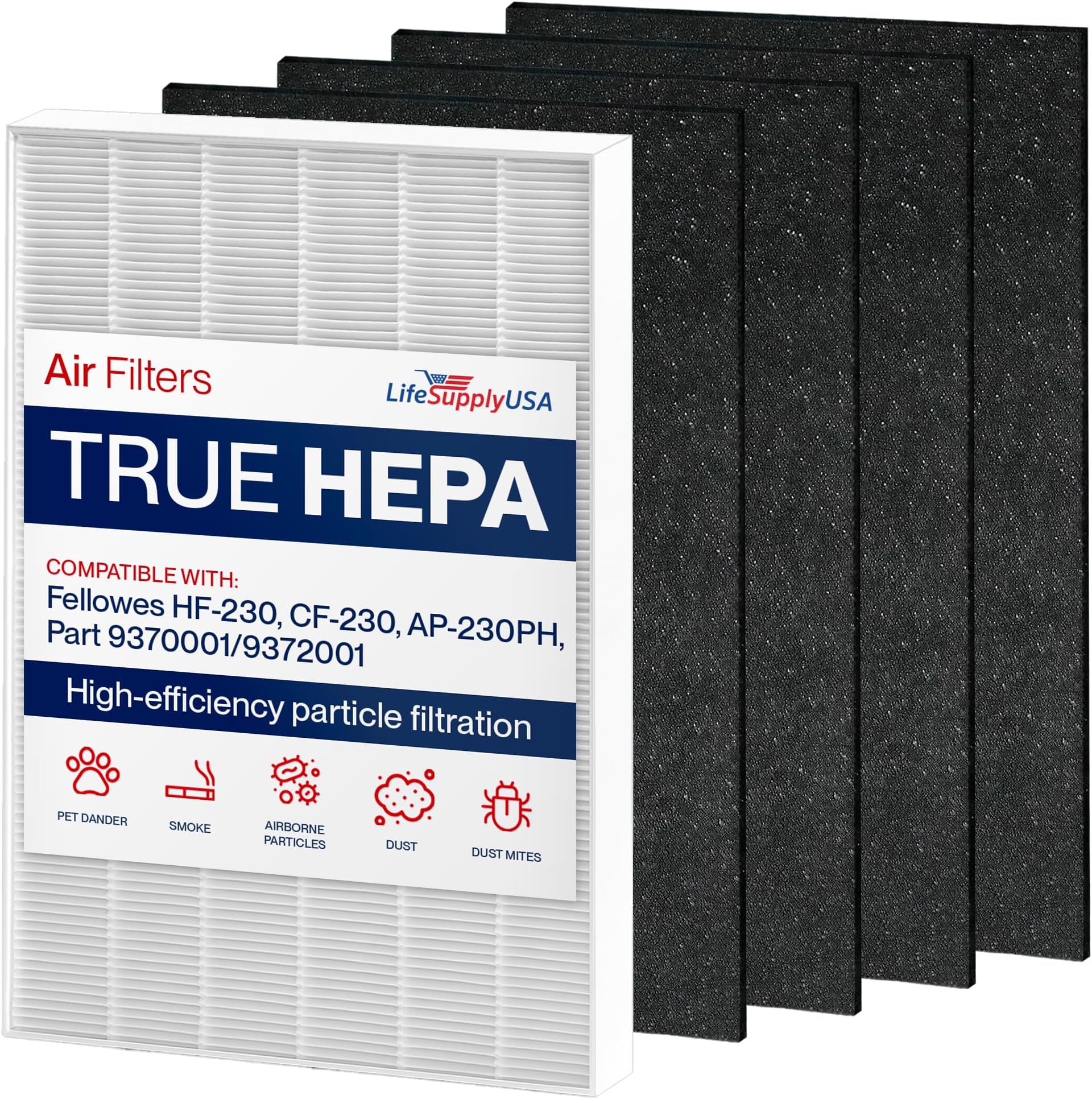 AP-230PH Replacement Filter Set 1 HEPA + 4 Carbon Pre-FiltersCompatible with Fellowes HF-230, CF-230, AP-230PH, Part 9370001/9372001 Air Purifiers by LifeSupplyUSA
