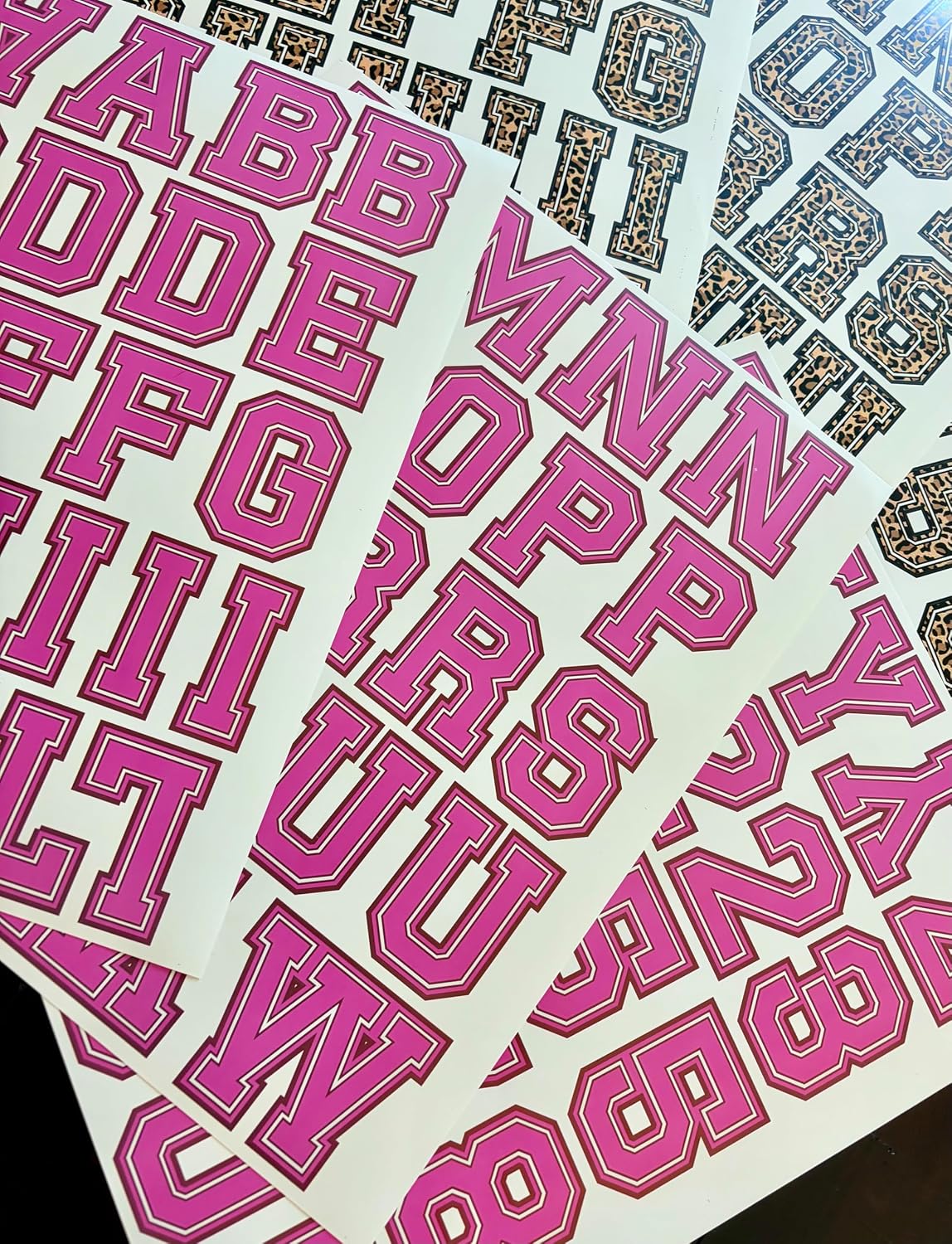 Pink Cheetah Varsity Alphabet Sticker Collection – 150+ Water-Resistant Vinyl Letter Decals, 2.4 Inch Tall for Arts, Crafts, Posters, Scrapbooks, and Personalization