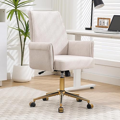 YITAI Silla de escritorio giratoria de terciopelo de 360, moderno sillón de oficina en casa con base dorada y ruedas para tocador, cómoda silla de