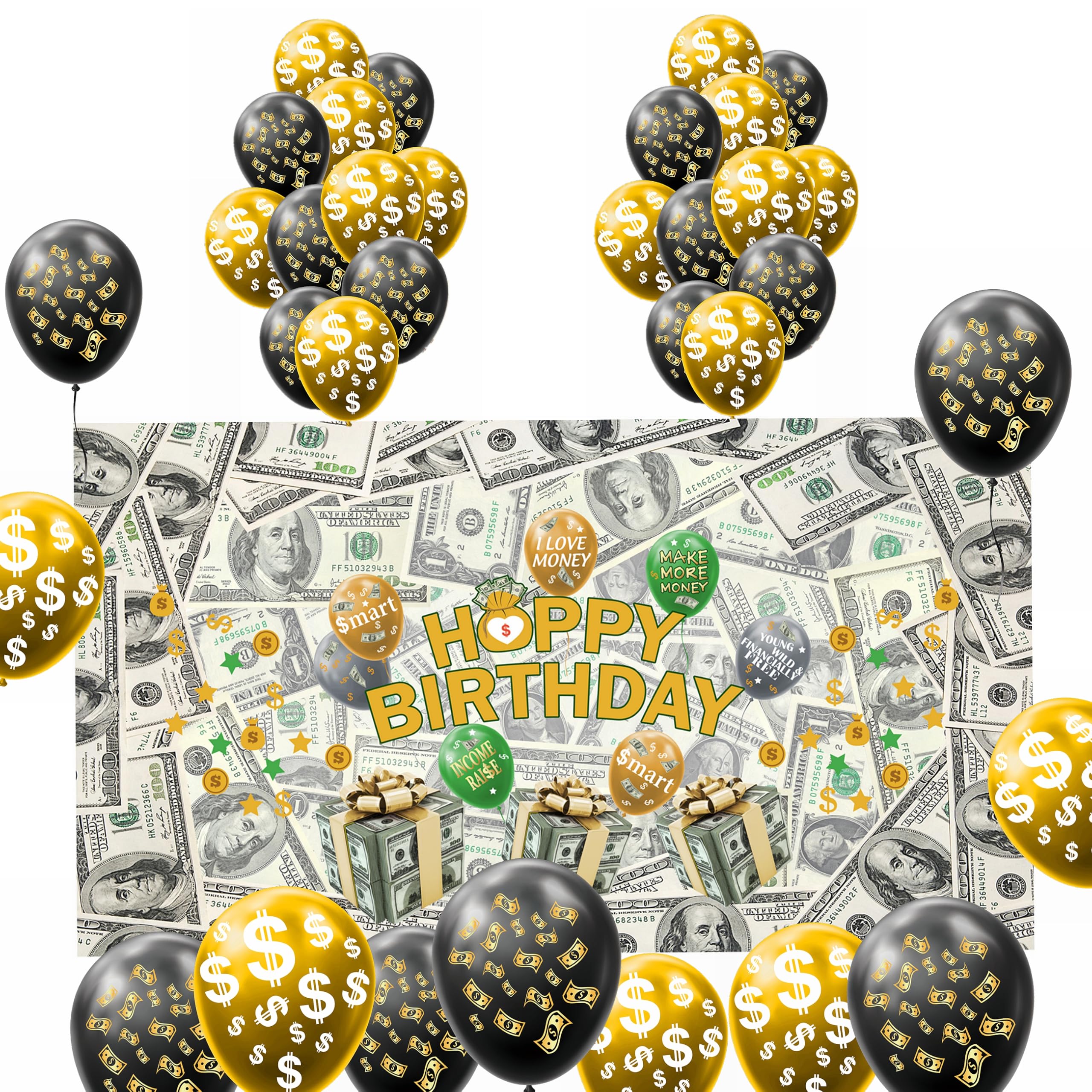 Poster d'anniversaire de qualité supérieure en tissu Oxford à motif monétaire