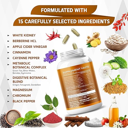 Miniatura 4 de Frijol blanco, berberina, vinagre de sidra de manzana, canela y cayena – Apoya el metabolismo y la digestión saludable – 150 cápsulas – Fabricado en