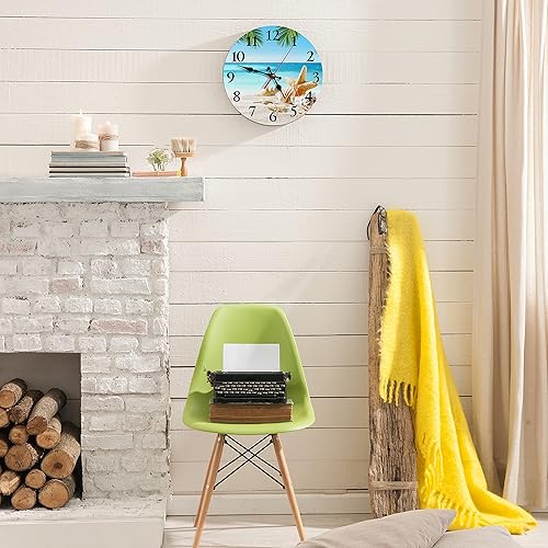 Miniatura 2 de Britimes Reloj de pared redondo silencioso sin tictac, funciona con pilas, 12 pulgadas, color arena de concha, verano, playa, decoración del hogar