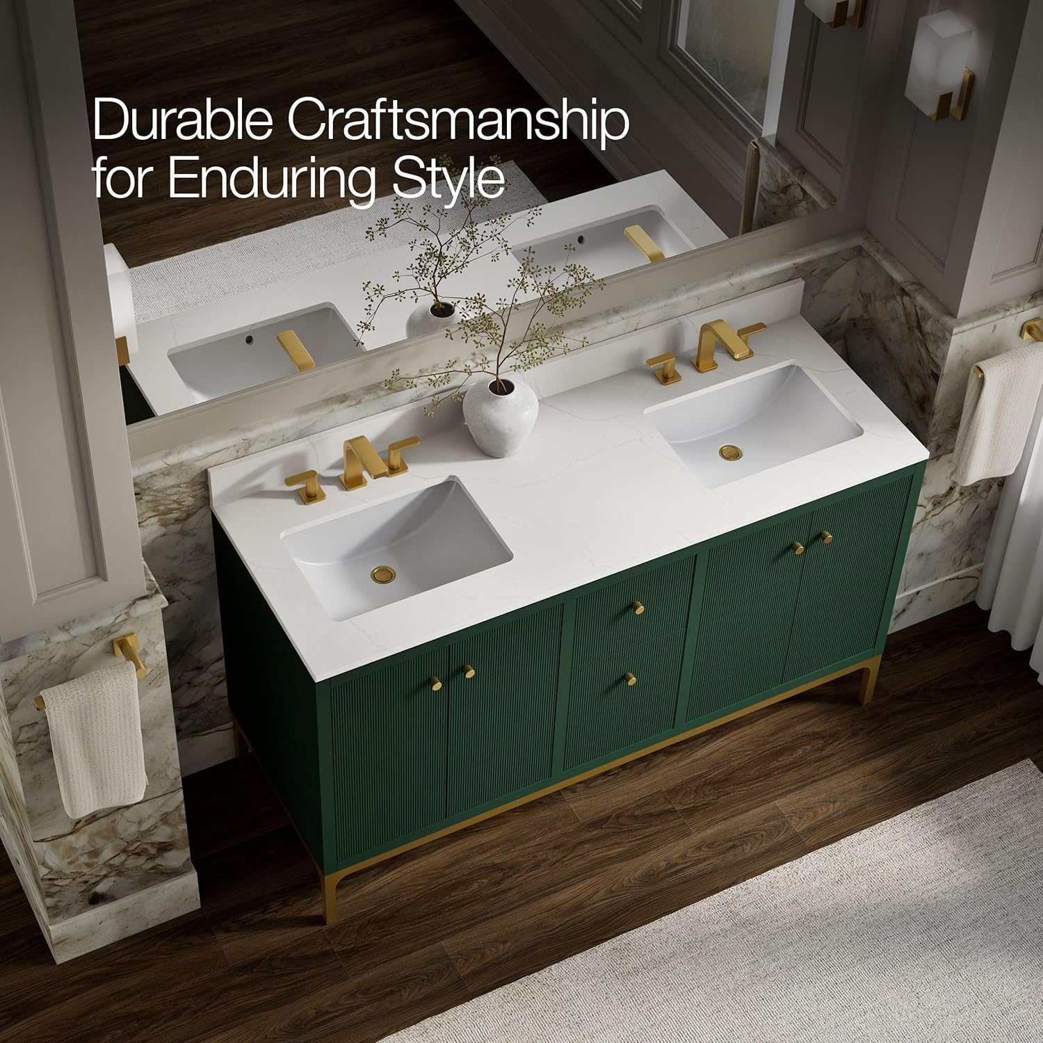 Kohler 32835-EMG Calpa™ 60" Bathroom Vanity Cabinet with Sinks and Quartz top, Emerald Green