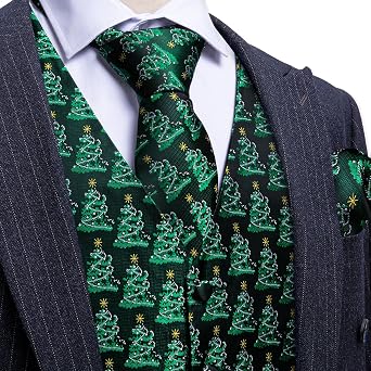 Barry.Wang Mens Red/Green Christmas Suit Vest Tie Holiday Xmas Waistcoat